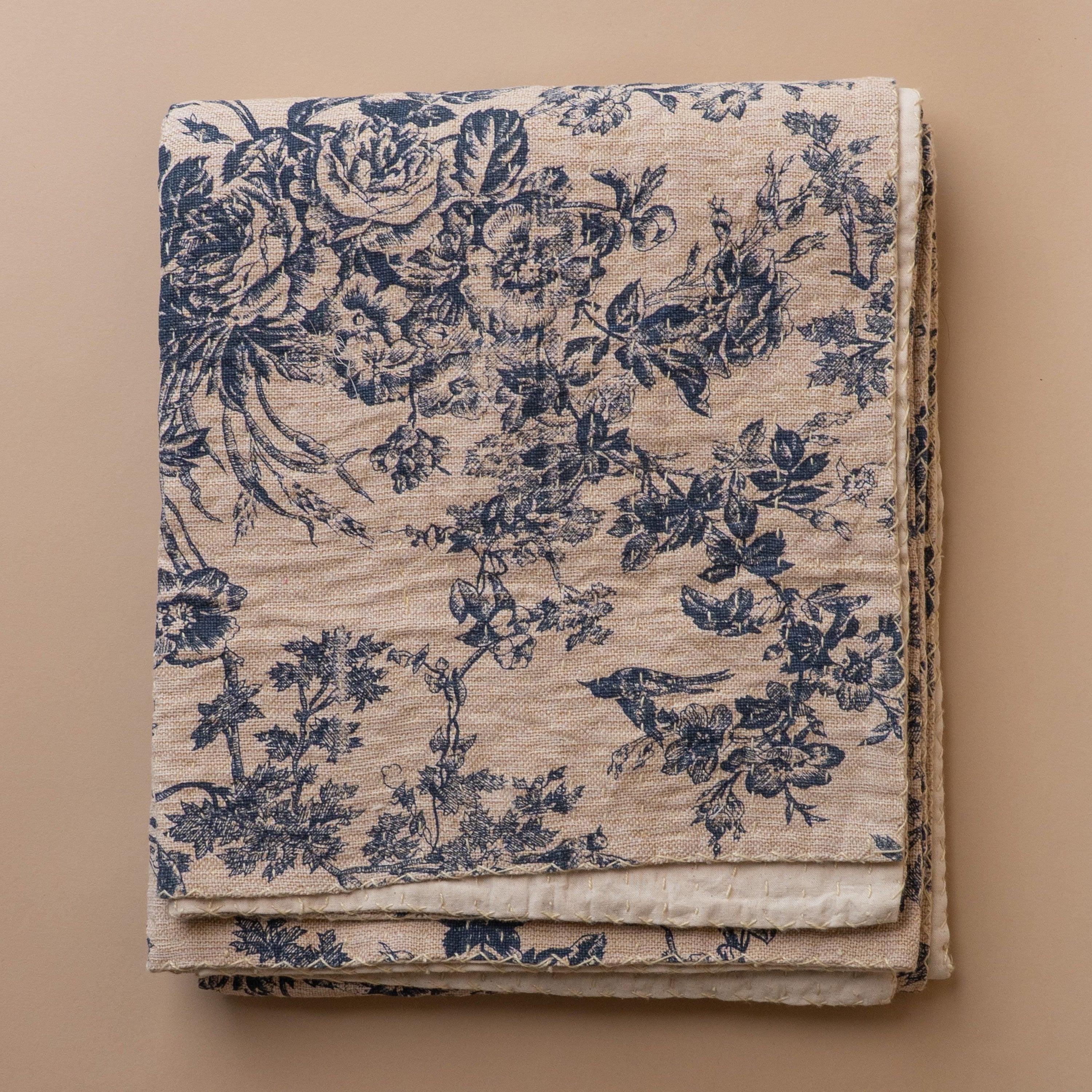 Toile Pattern Kantha Throw Blanket