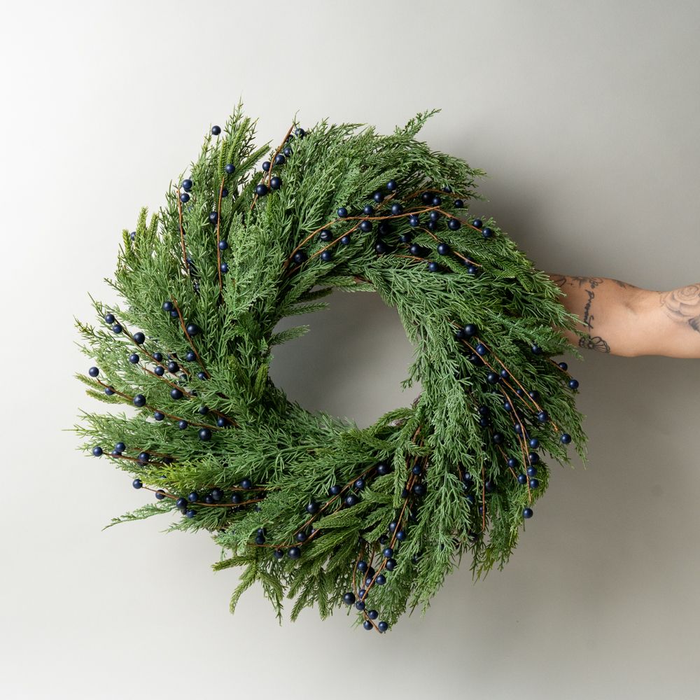Navy Plum Berry Cypress Wreath CHRISTMAS 2025 Luxe B Co (Faire) Large