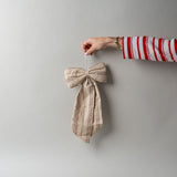 Beige Embroidery Stripe Bow