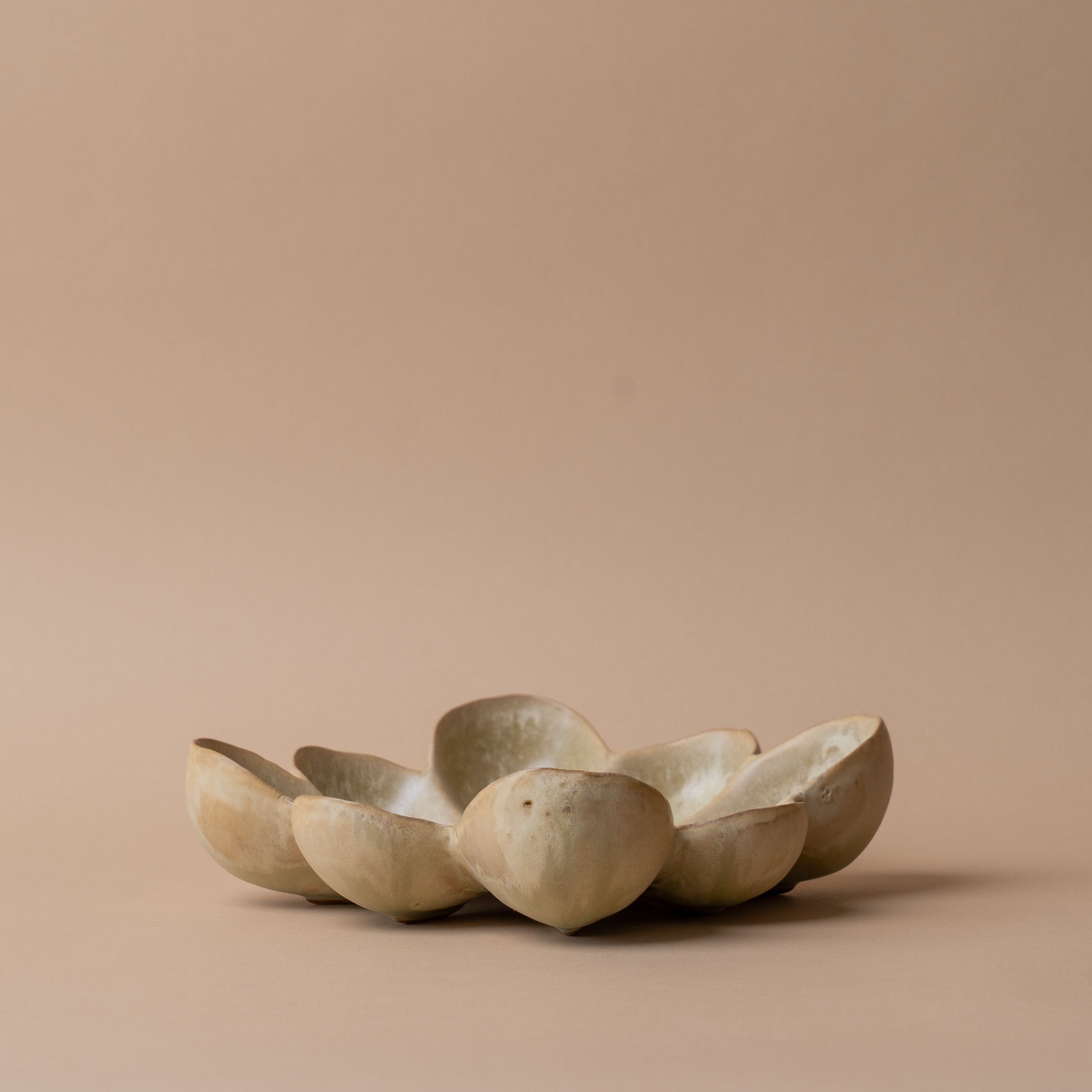 Stoneware Floral Dish with Reactive Glaze