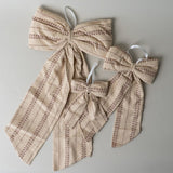 Beige Embroidery Stripe Bow