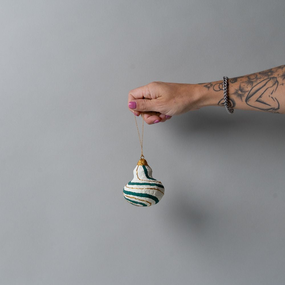 Cotton Mache Jewel Ornament CHRISTMAS 2026 DANICA (Faire) Green Stripe