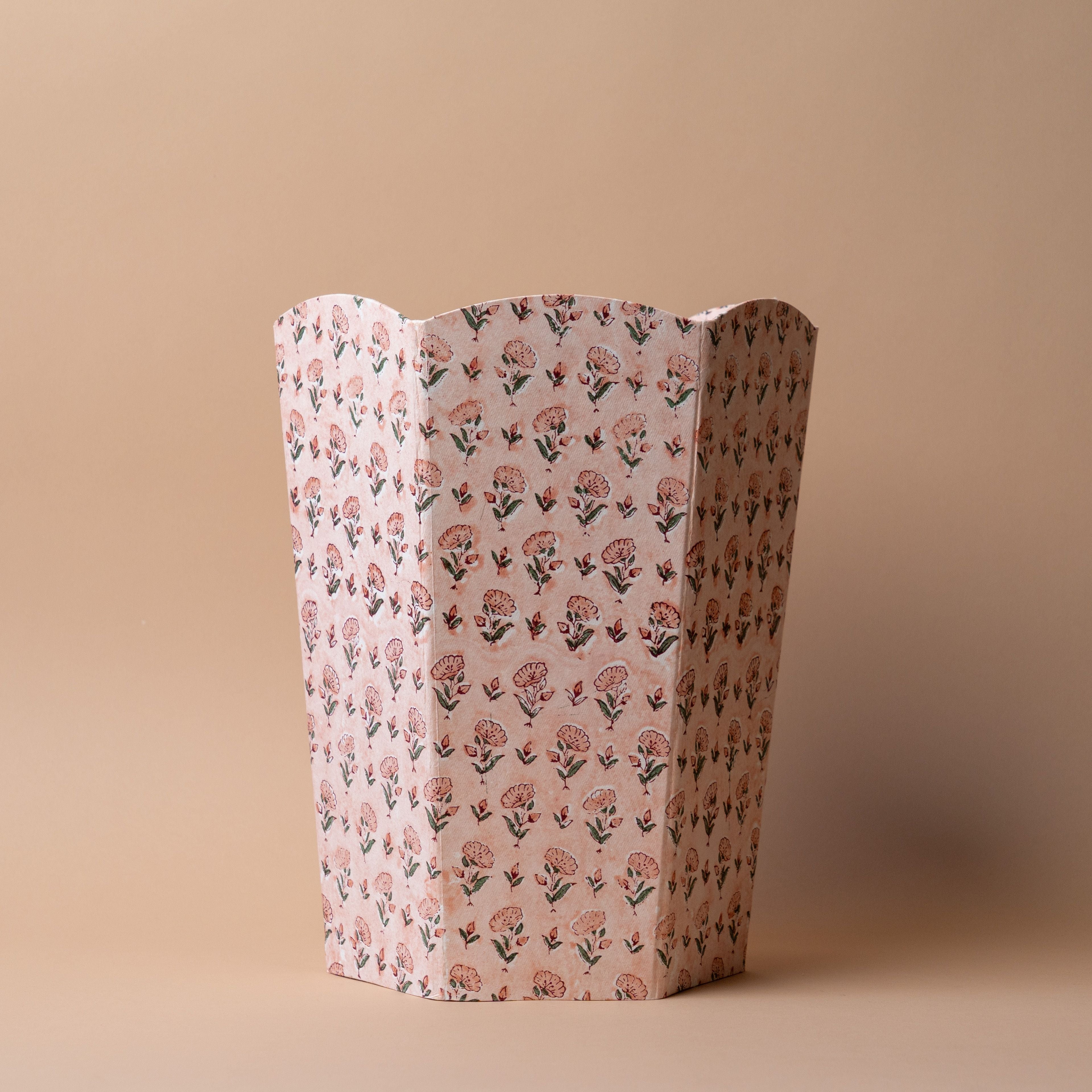 Floral Block Print Waste Basket – view 2