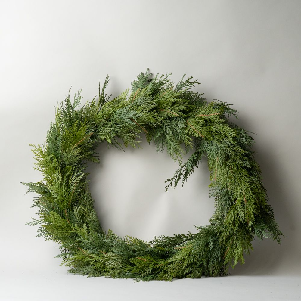 Faux White Cedar Wreath CHRISTMAS 2026 Tri W Imports Large