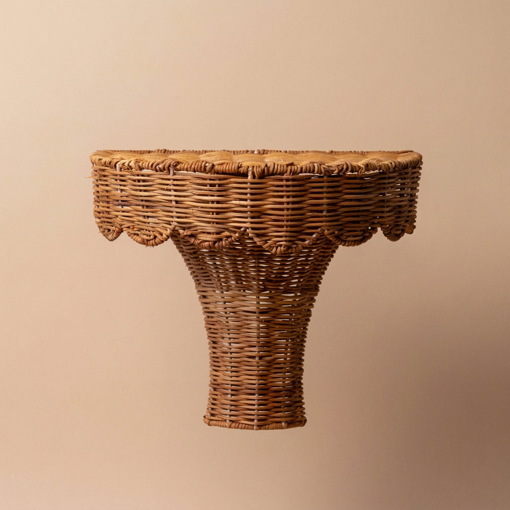 Woven Rattan Wall Shelf with Scallop Edge