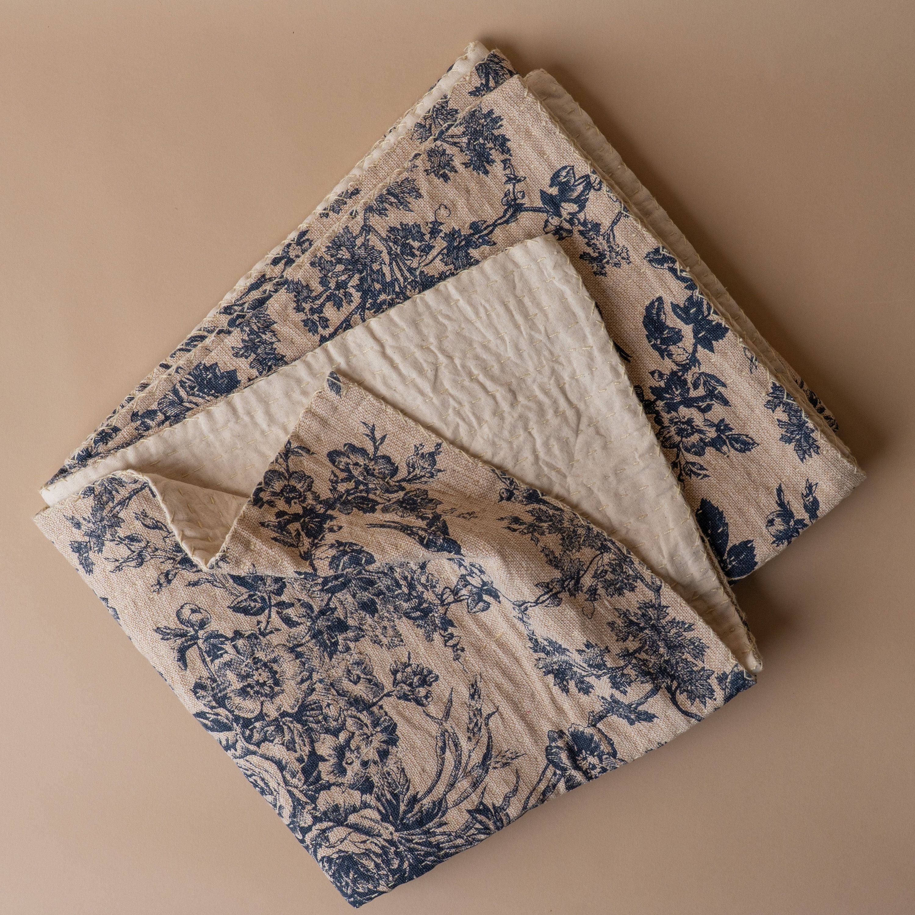 Toile Pattern Kantha Throw Blanket – view 2