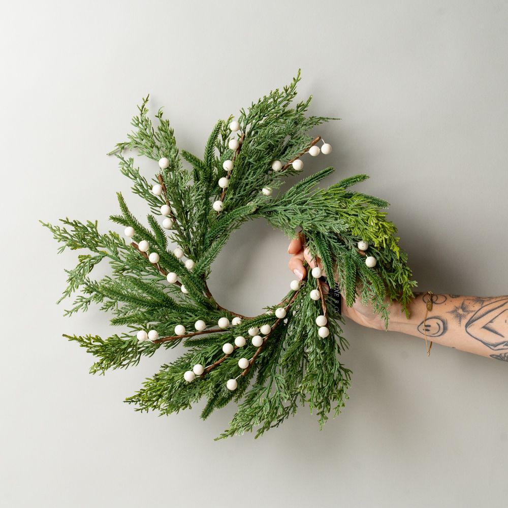 White Plum Berry Cypress Wreath CHRISTMAS 2025 Luxe B Co (Faire) Small