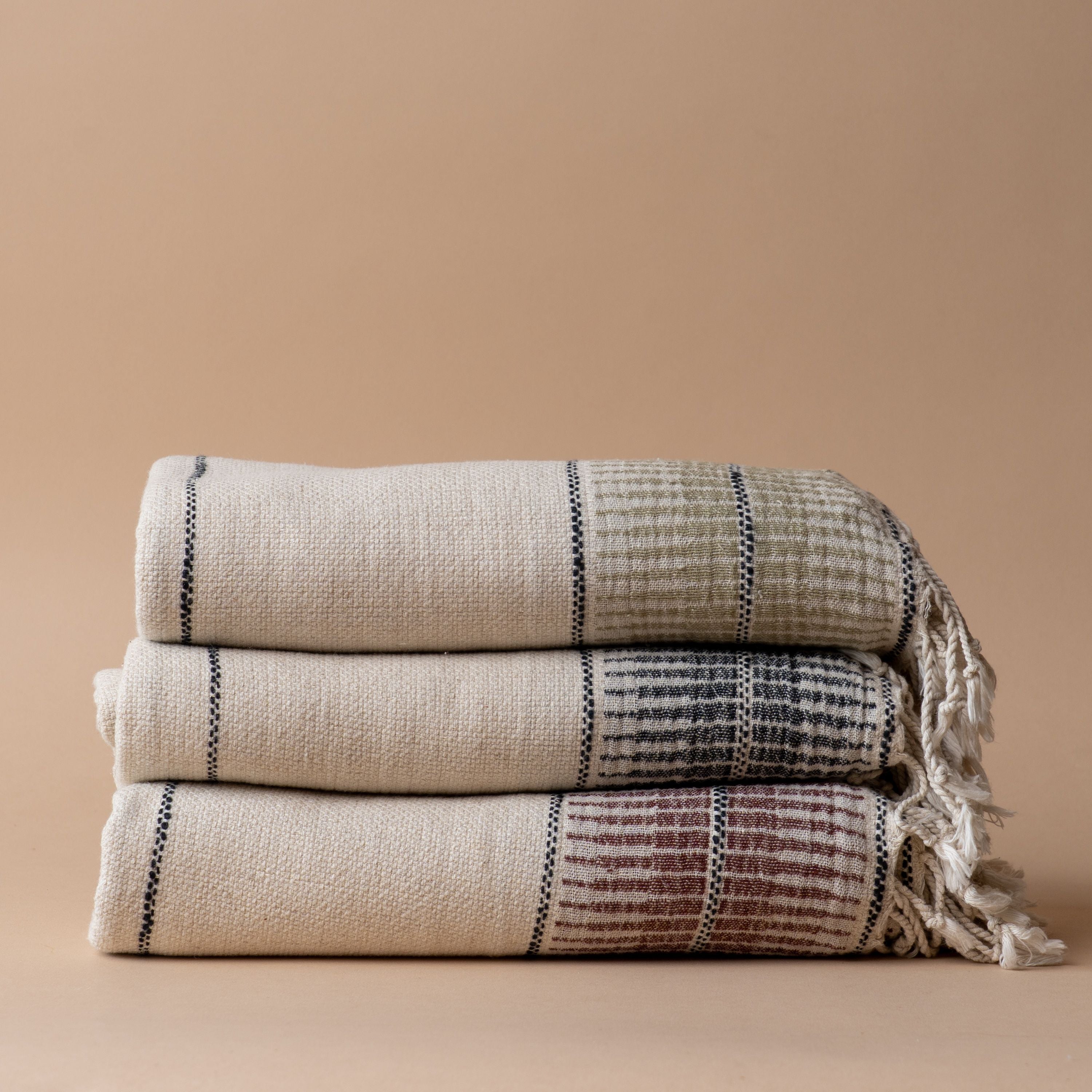 Multi Stripe Bath Towel with Twisted Tassels