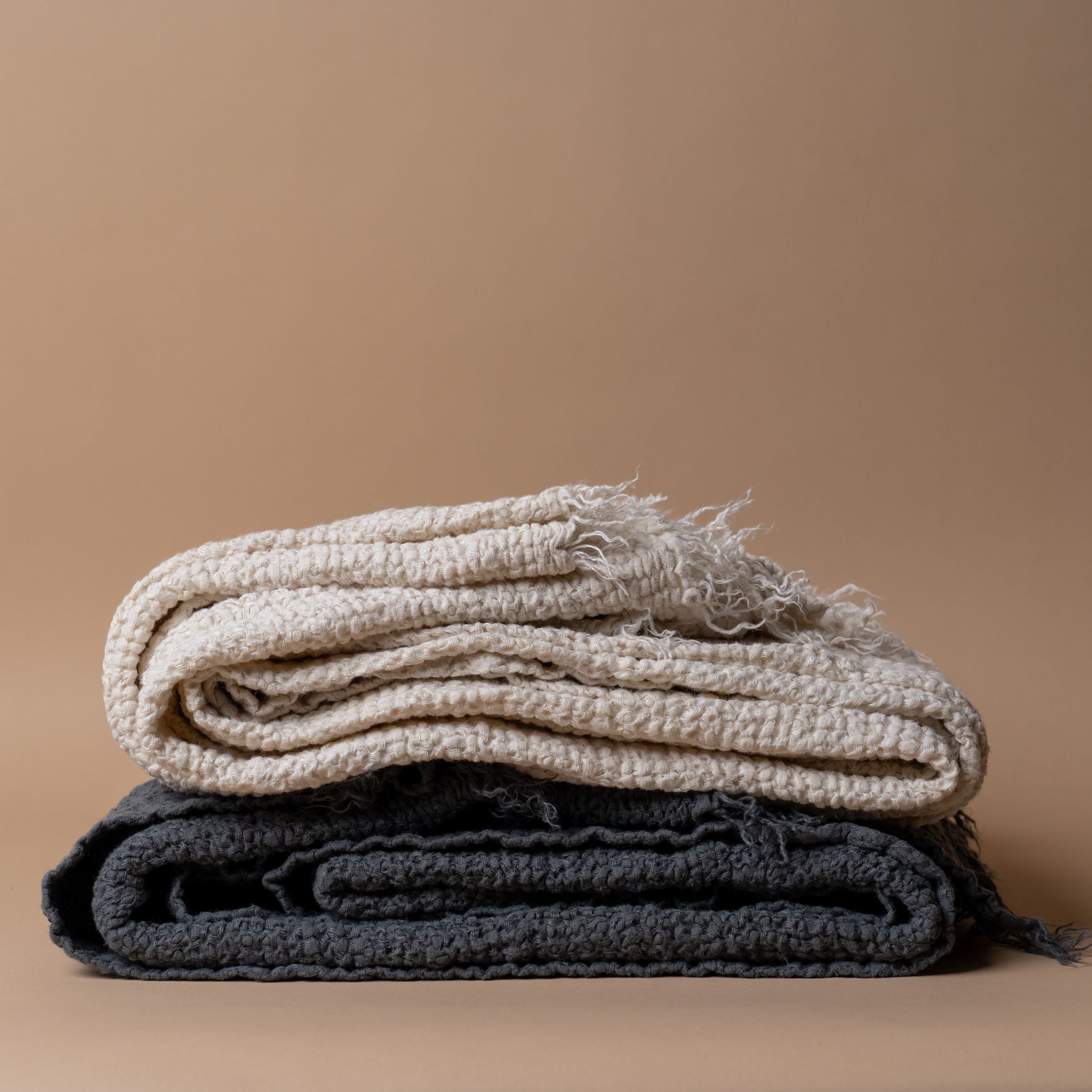 Textured Linen Throw Blanket blanket Linen Way