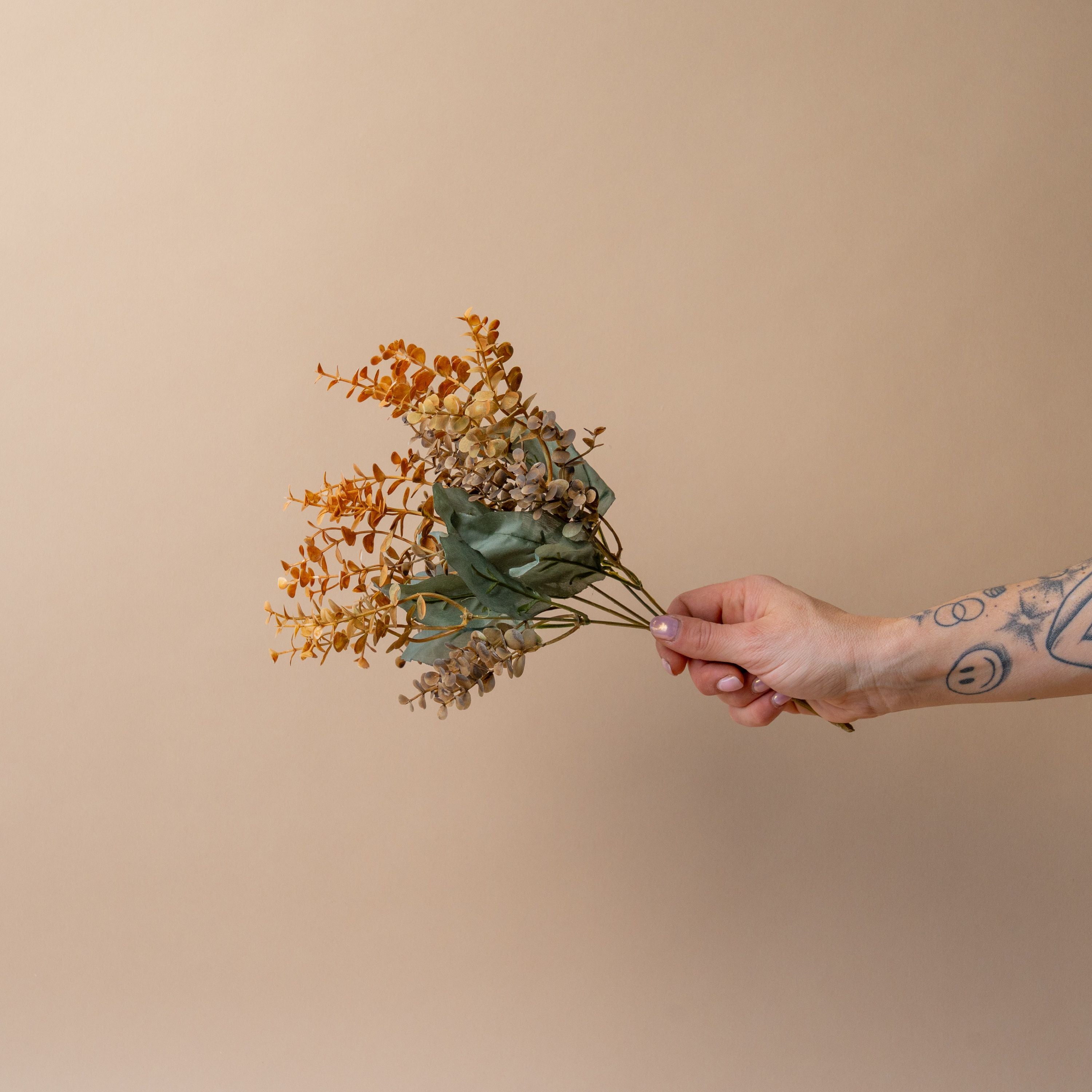 Faux Russet Primrue Eucalyptus Spray faux stem Indaba