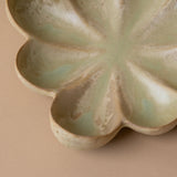 Stoneware Floral Dish with Reactive Glaze