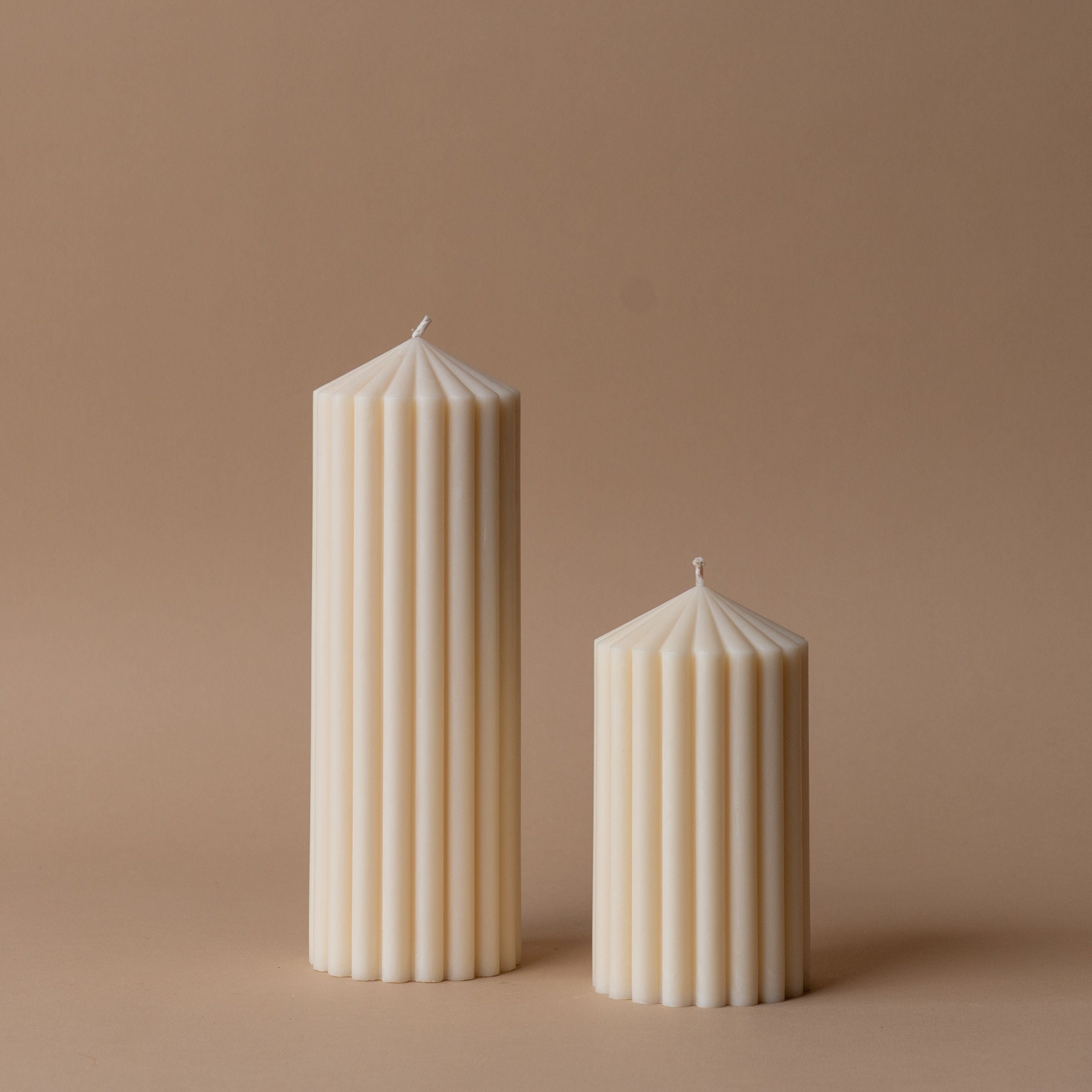 Ivory Ribbed Pillar Candle candle Estelle (Faire)