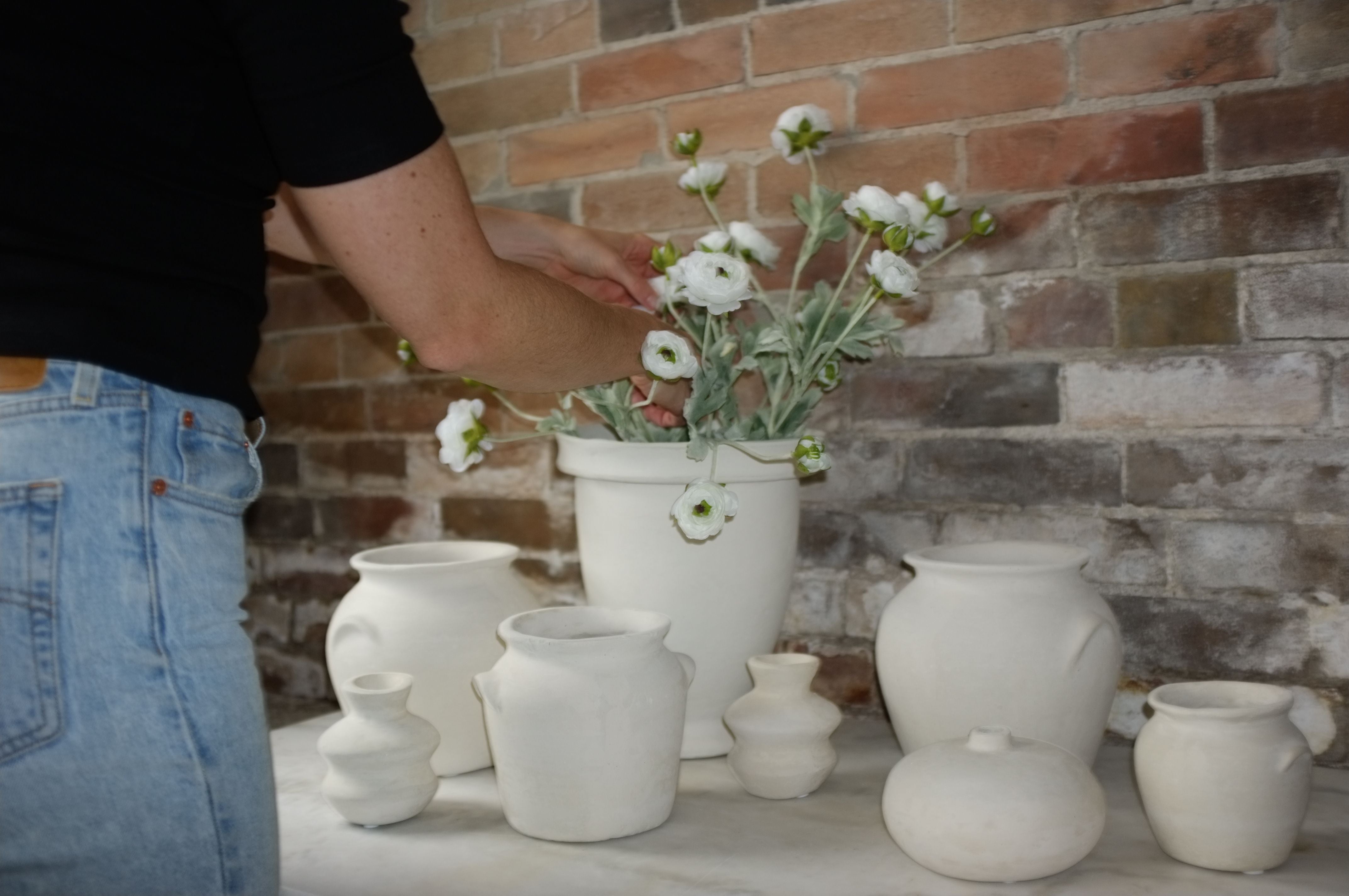 Faux White Ranunculus Spray – view 2