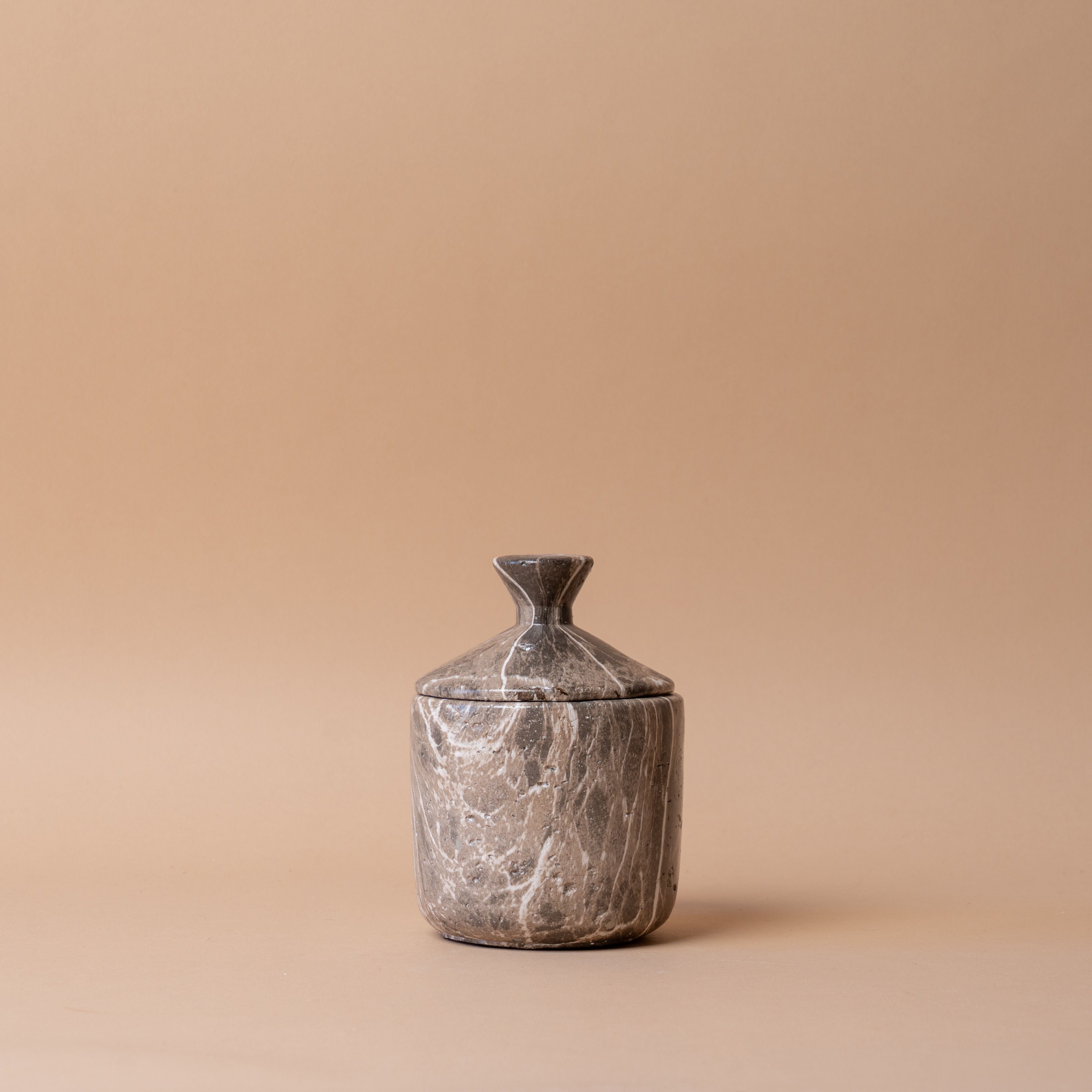 Brown Marbled Cement Canister with Lid