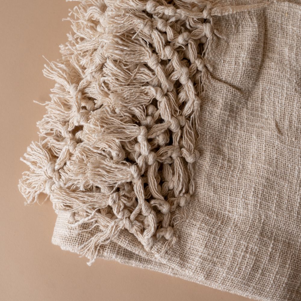 Ivory Braided Throw Blanket with Tassel blanket Indaba