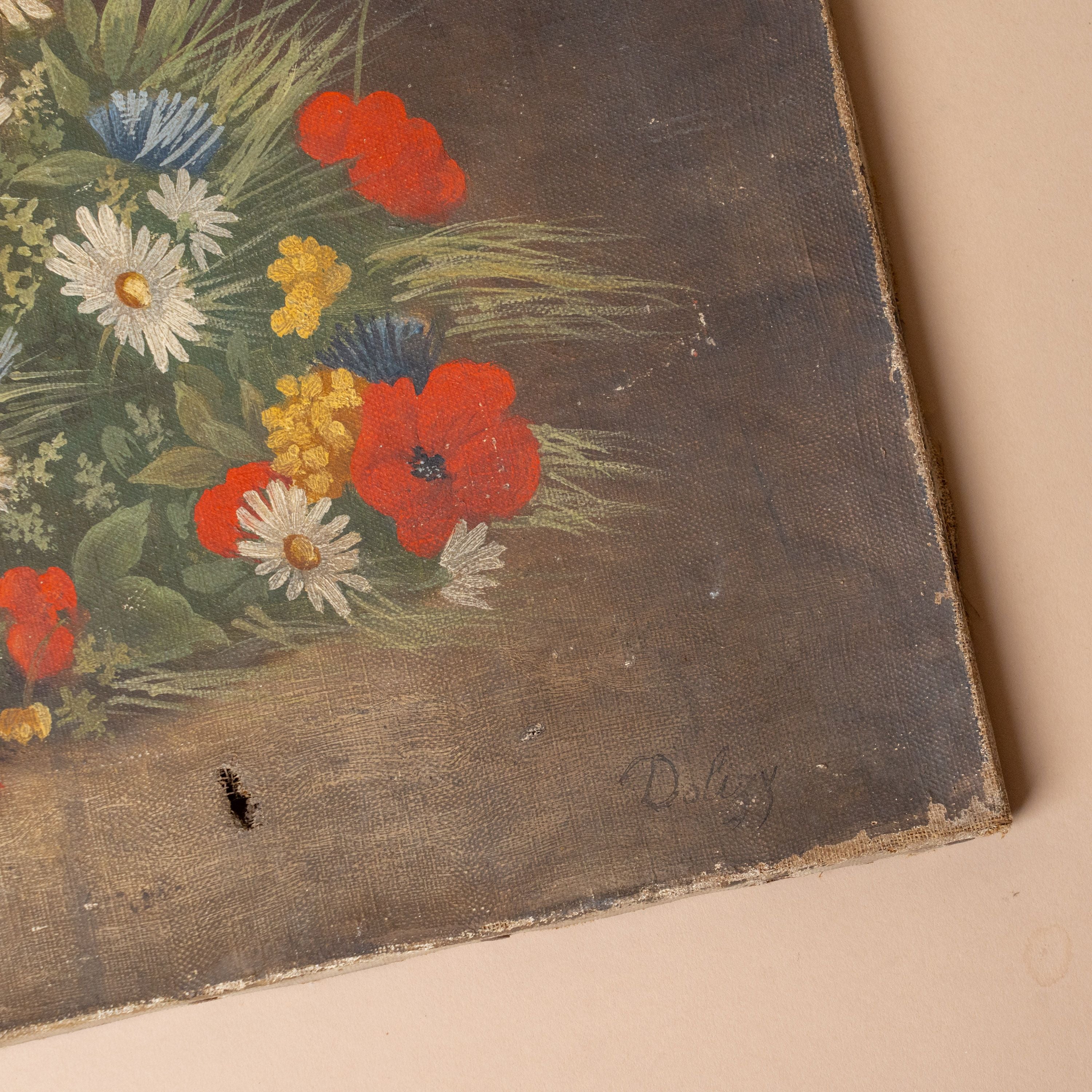 Antique French Floral Still Life Painting VINTAGE - artwork Rug and Weave