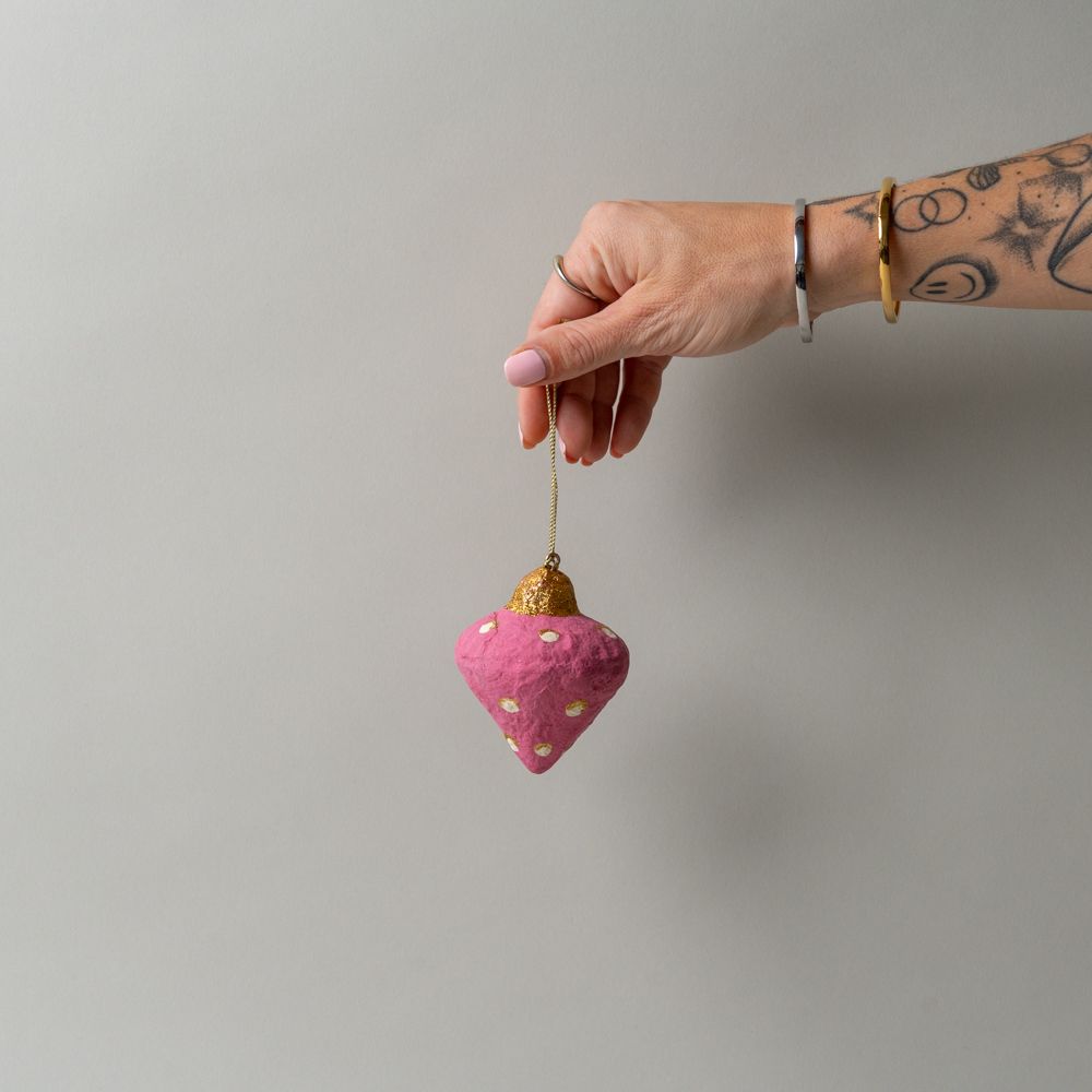 Handmade Paper Mache Ornament - Diamond Shape CHRISTMAS 2025 Creative Co-op (DYA) Dark Pink Dot