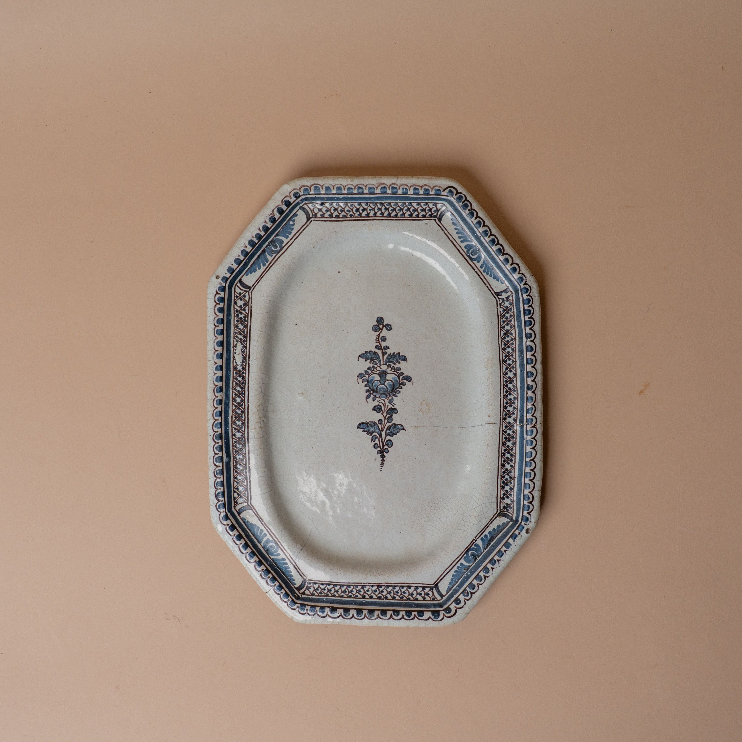 19th Century Antique Hand Painted French Platter 0-VINTAGE - tray Rug and Weave