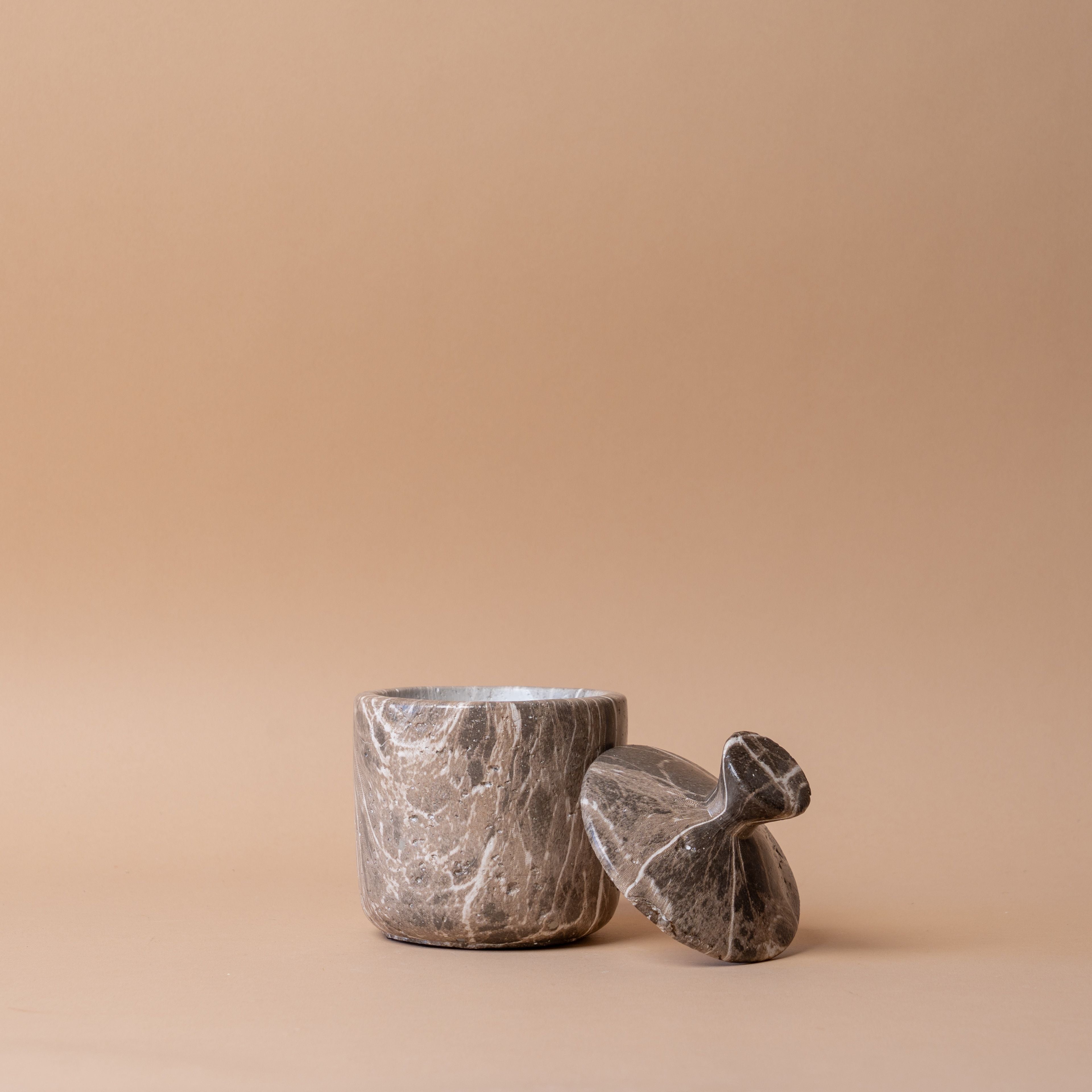 Brown Marbled Cement Canister with Lid – view 2