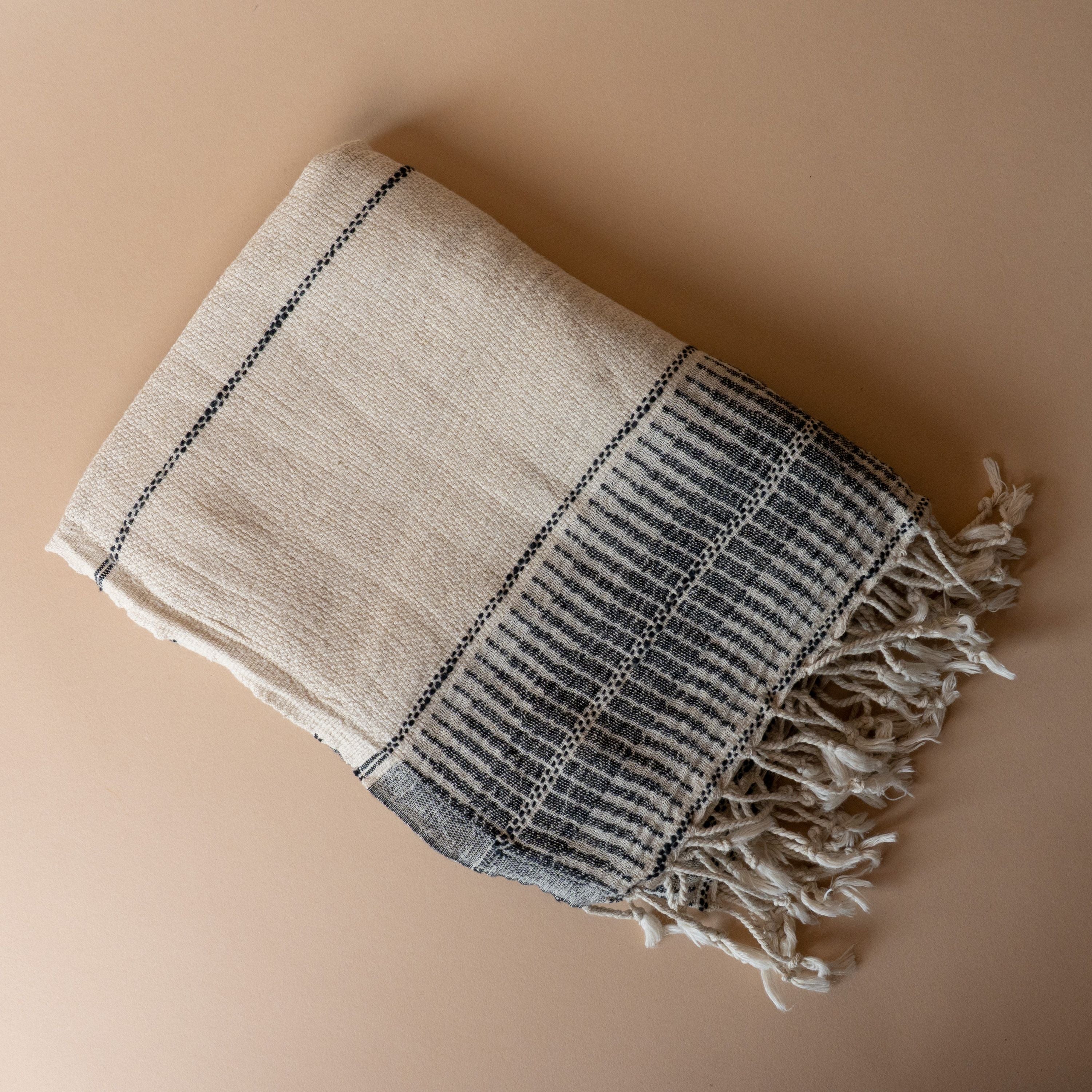 Multi Stripe Bath Towel with Twisted Tassels bath towel Pokoloko Charcoal
