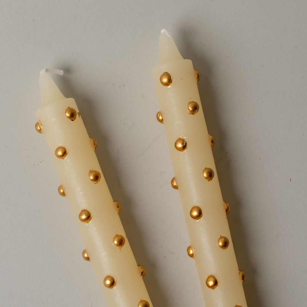 Gold Dot Taper Candle Set CHRISTMAS 2026 Creative Co-op (DYA)