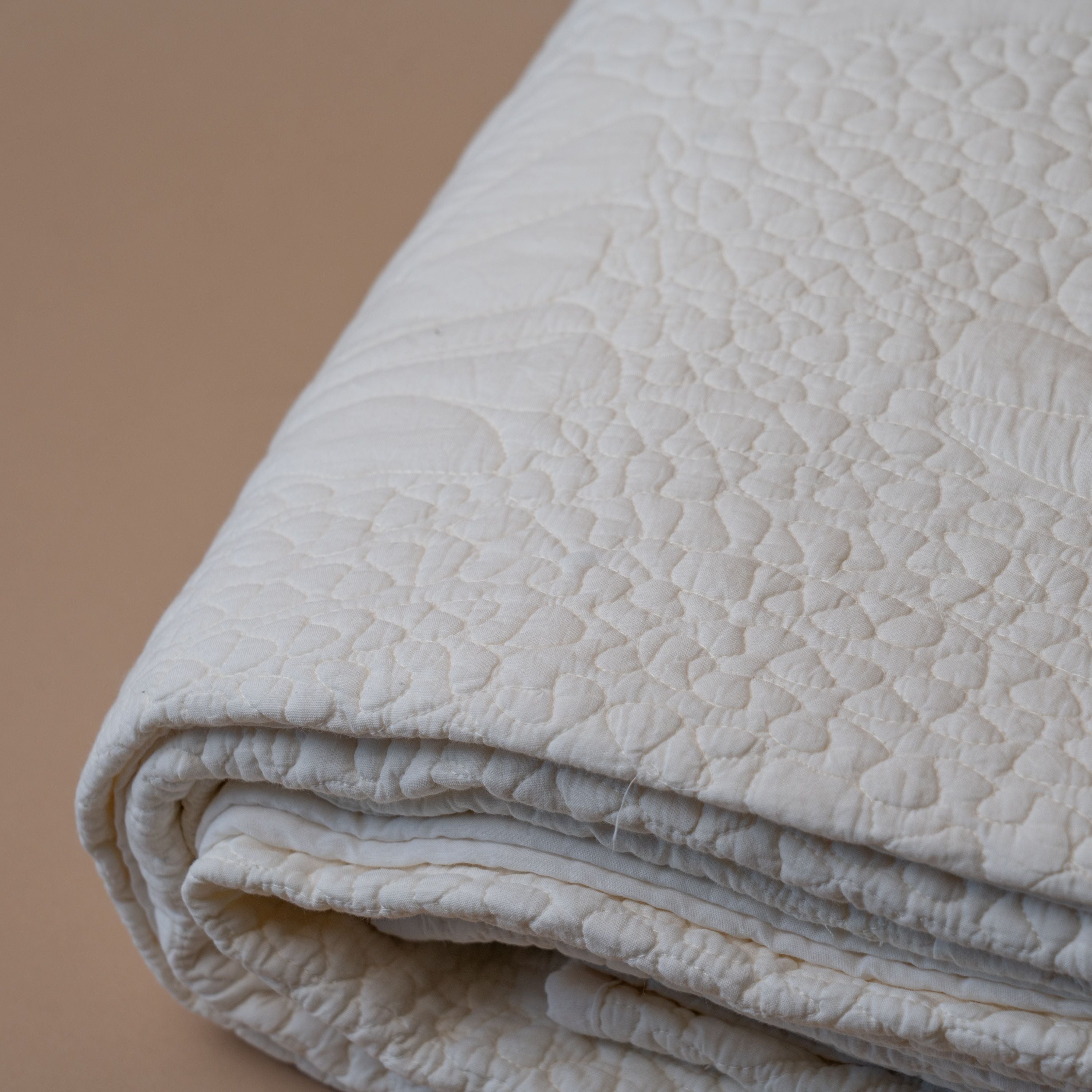 Ivory Floral Stitch Bed Quilt blanket Indaba