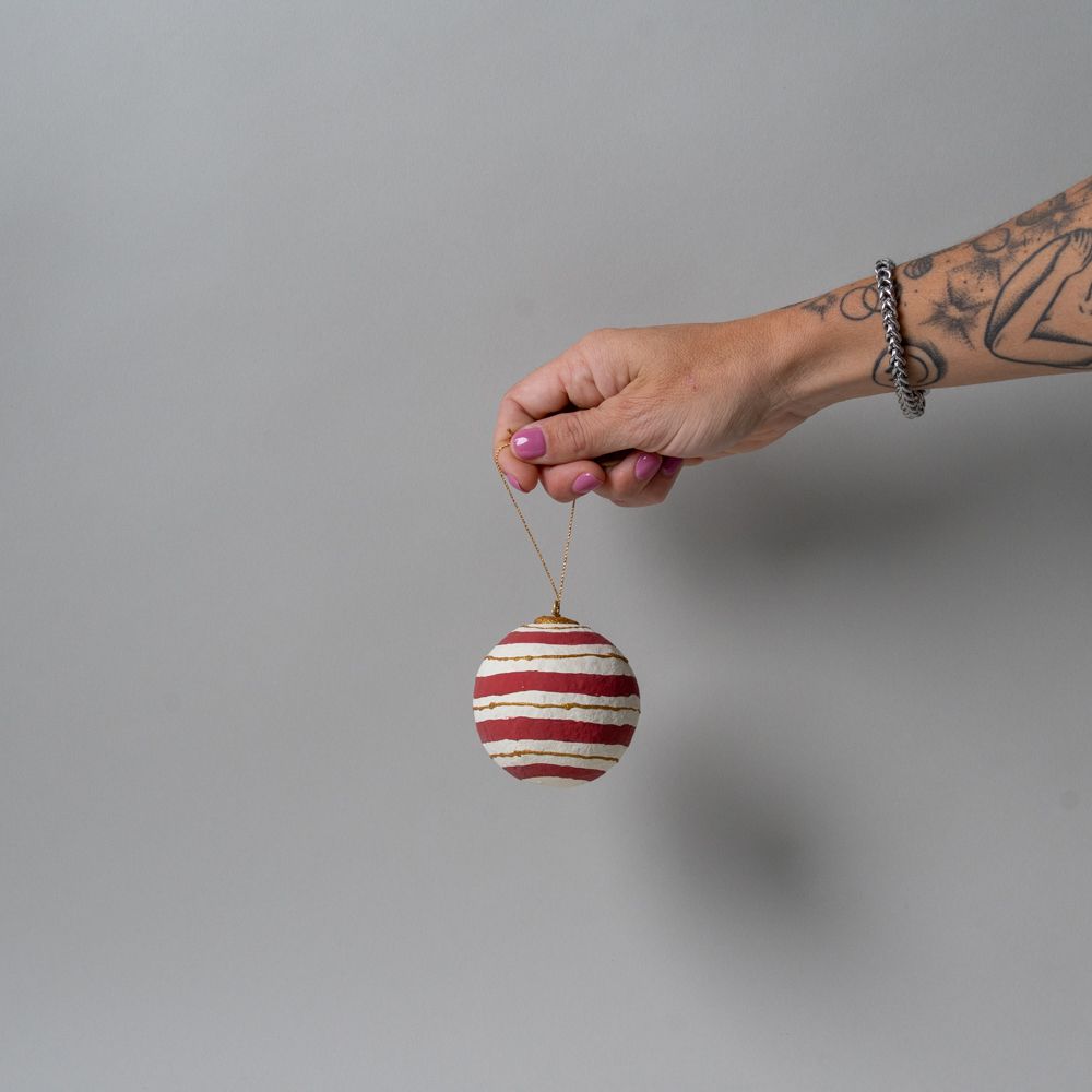Cotton Mache Bauble Ornament CHRISTMAS 2026 DANICA (Faire) Red Stripe