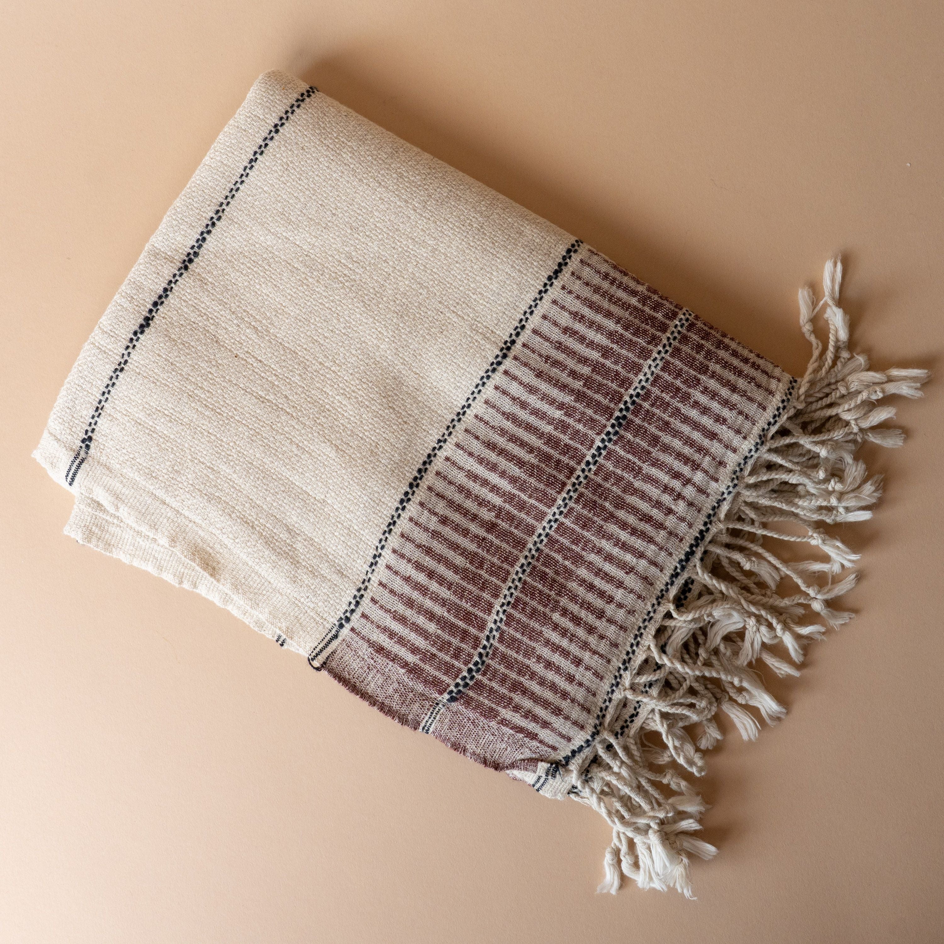 Multi Stripe Bath Towel with Twisted Tassels, Cinnamon