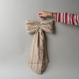 Beige Embroidery Stripe Bow