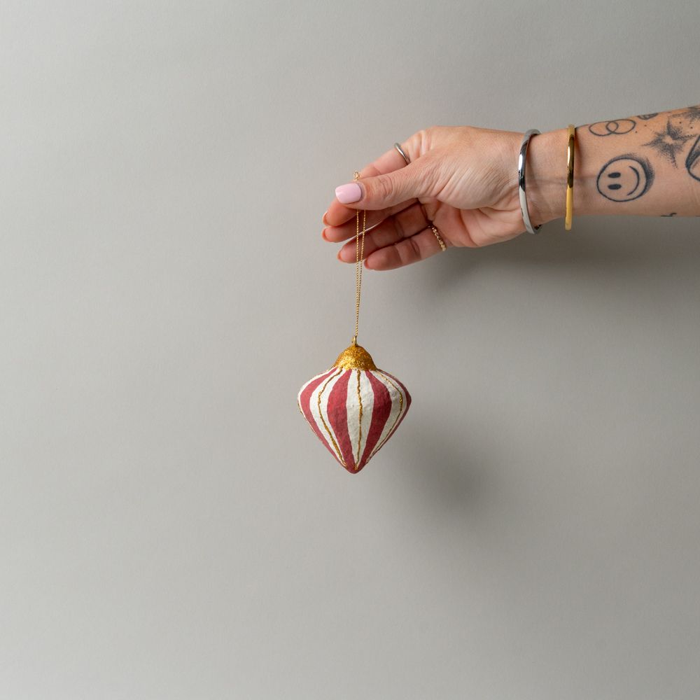 Handmade Paper Mache Ornament - Diamond Shape CHRISTMAS 2025 Creative Co-op (DYA) Red Stripe