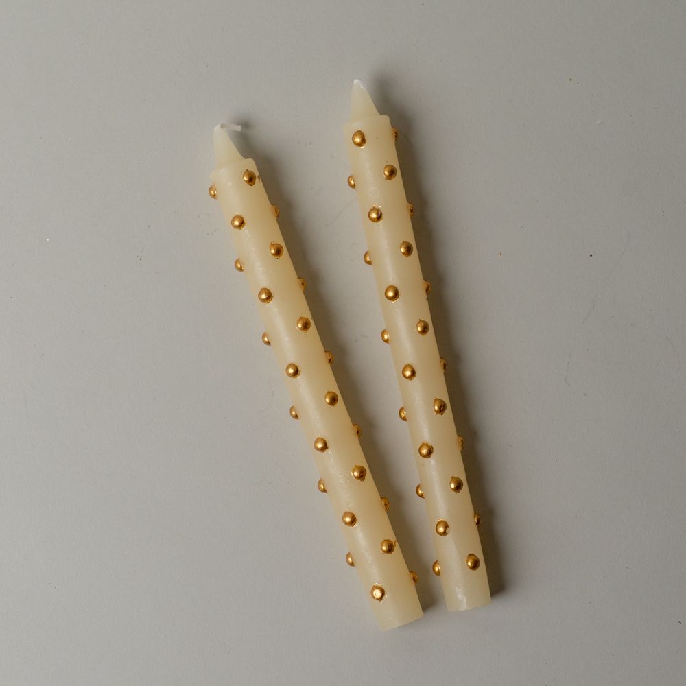 Gold Dot Taper Candle Set CHRISTMAS 2026 Creative Co-op (DYA)