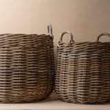 Round Rattan Basket with Handles