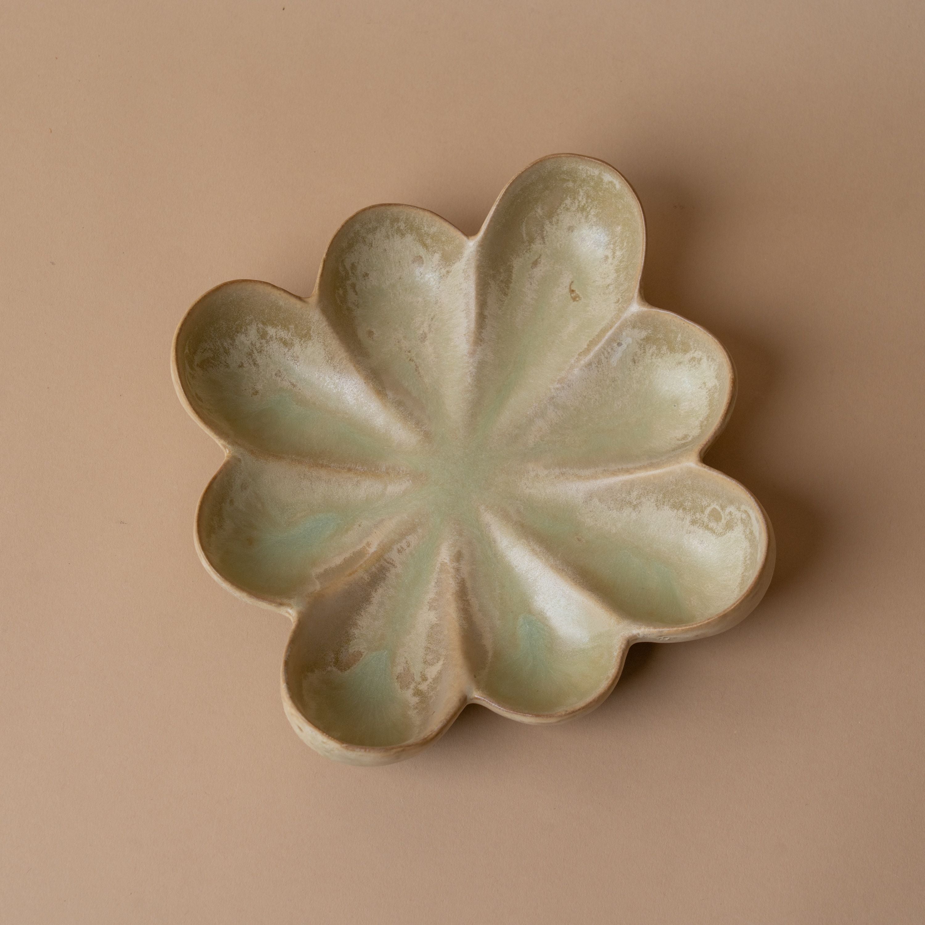 Stoneware Floral Dish with Reactive Glaze – view 2