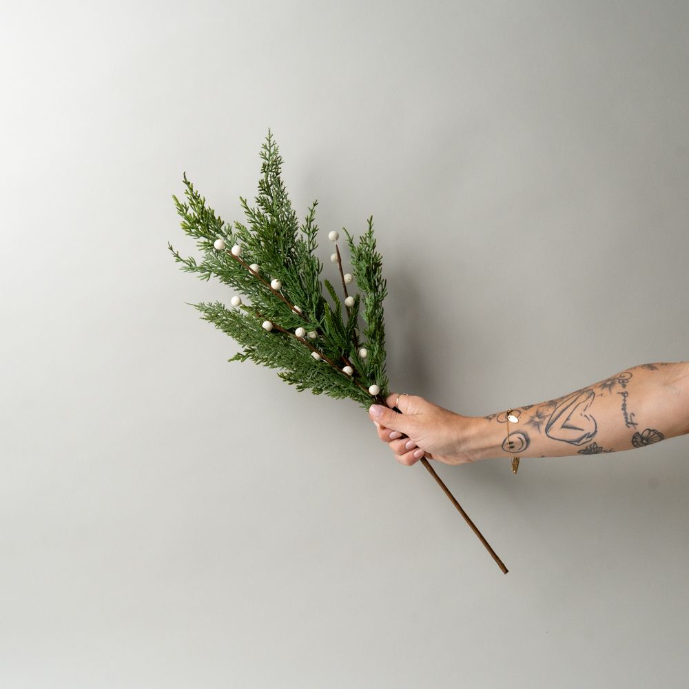 White Plum Berry Cypress Stem CHRISTMAS 2025 Luxe B Co (Faire)