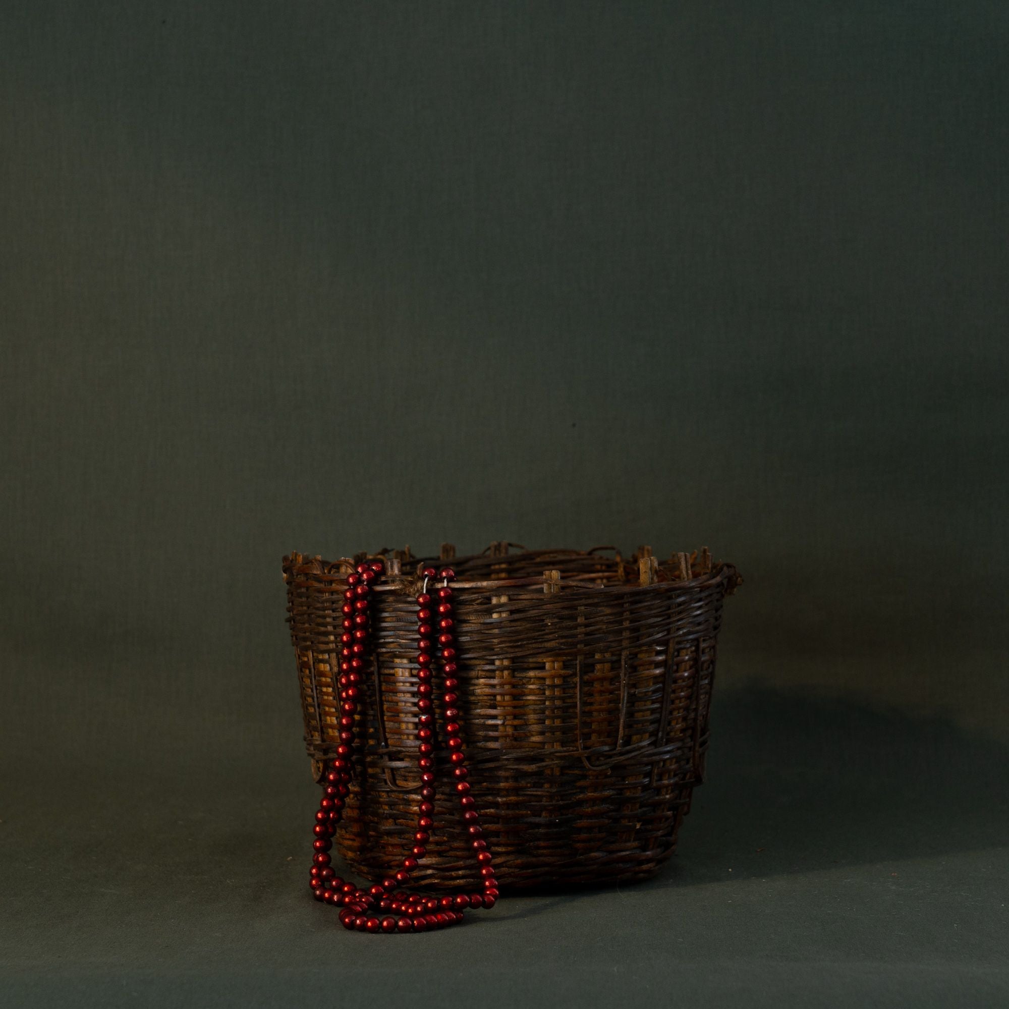 Vintage Dark Rattan Basket - Rug & Weave