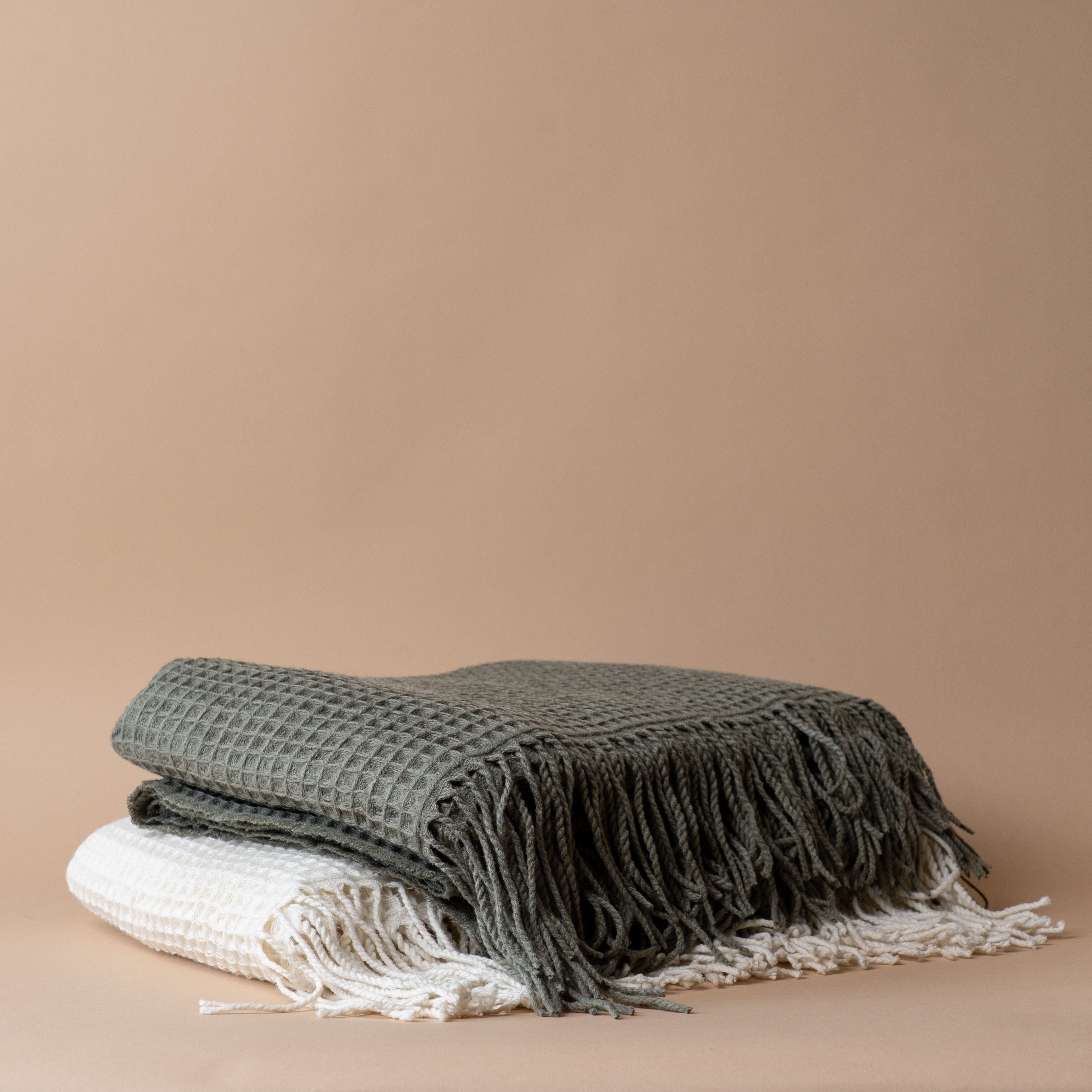 Waffle Throw Blanket with Fringe