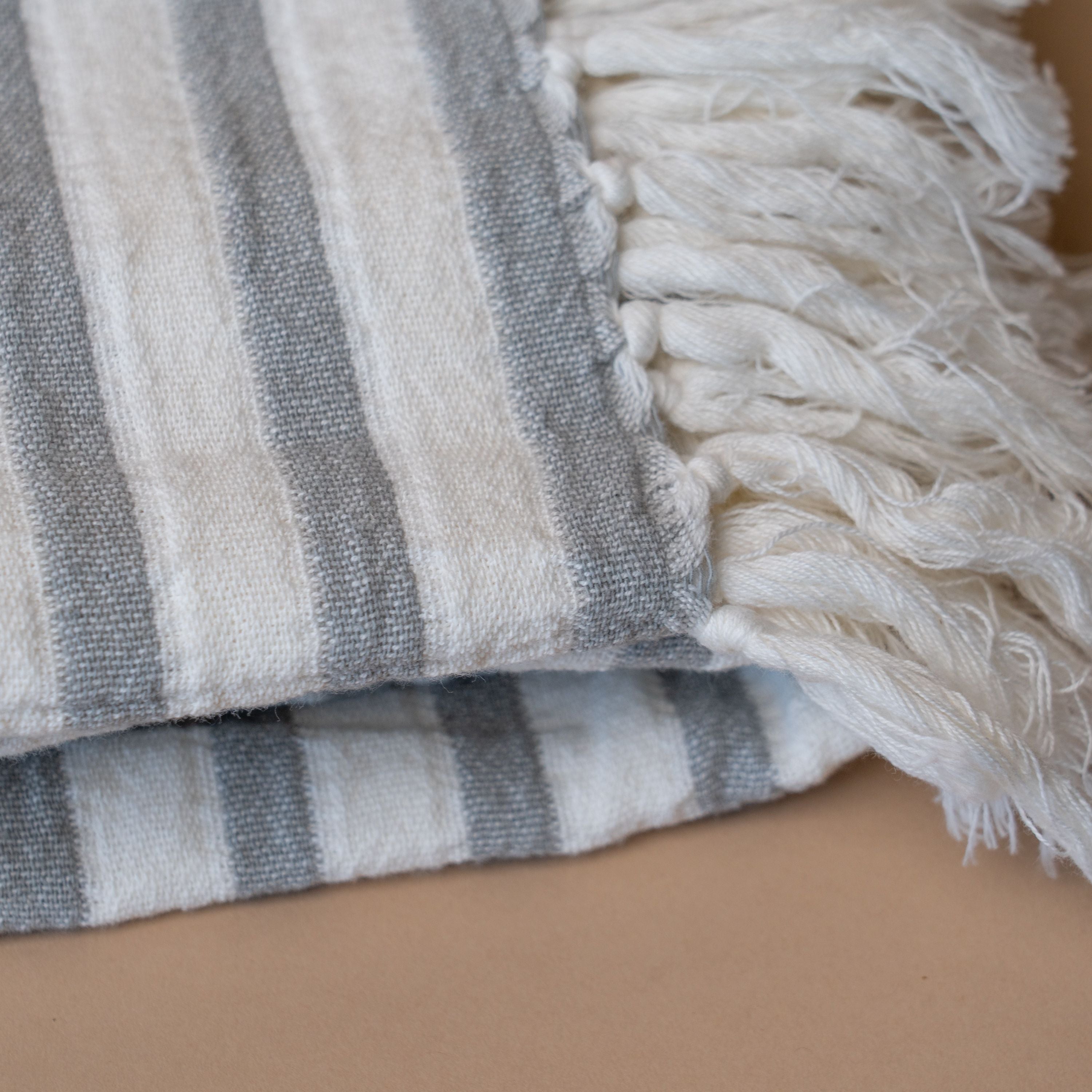Cotton Stripe Throw Blanket with Fringe blanket Indaba