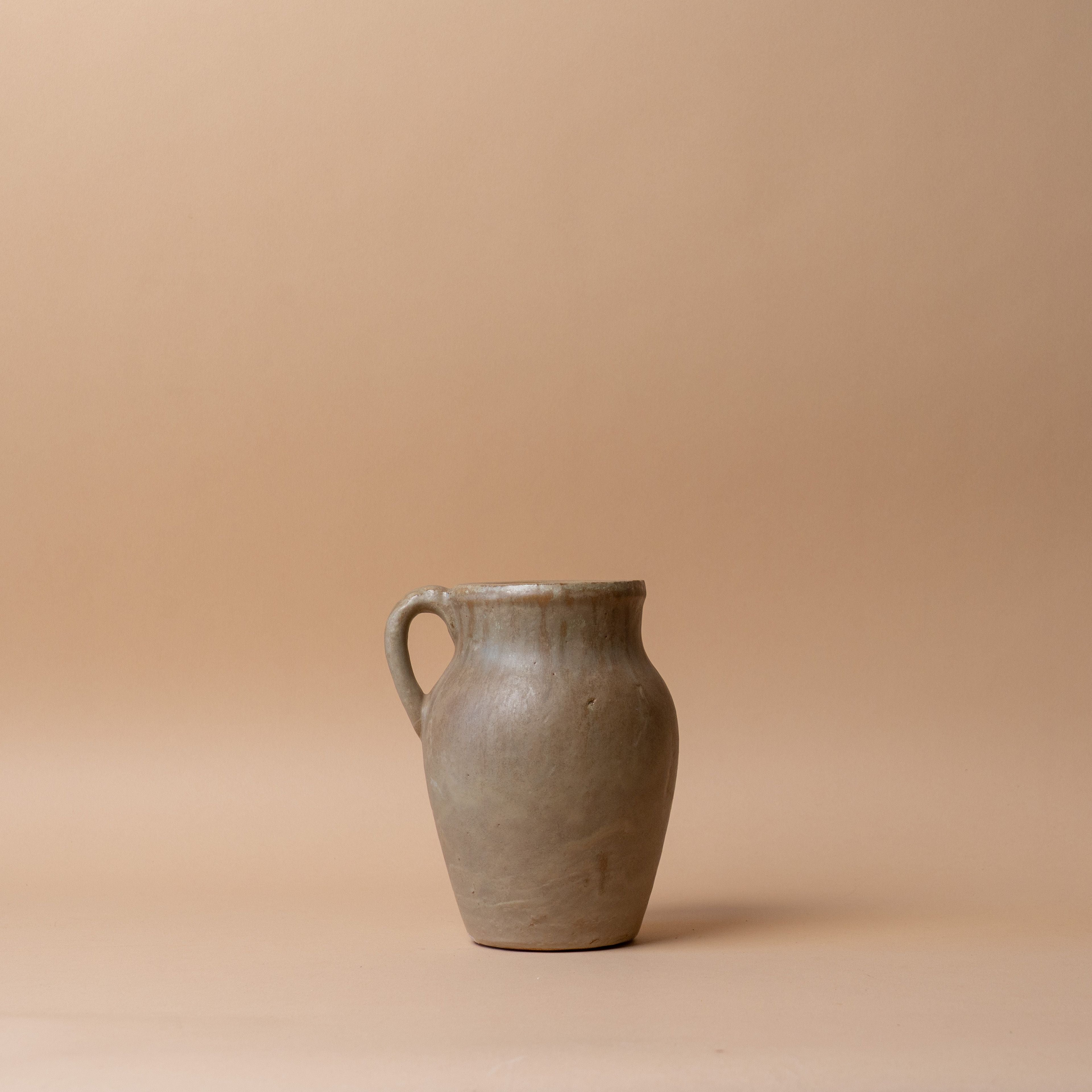Textured Ceramic Vase with Handle - Brown