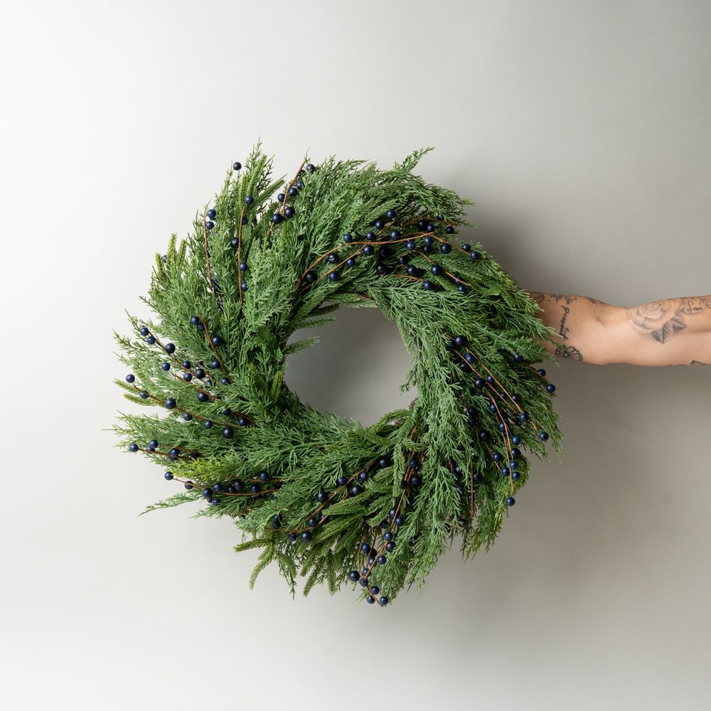 Navy Plum Berry Cypress Wreath CHRISTMAS 2025 Luxe B Co (Faire) Medium