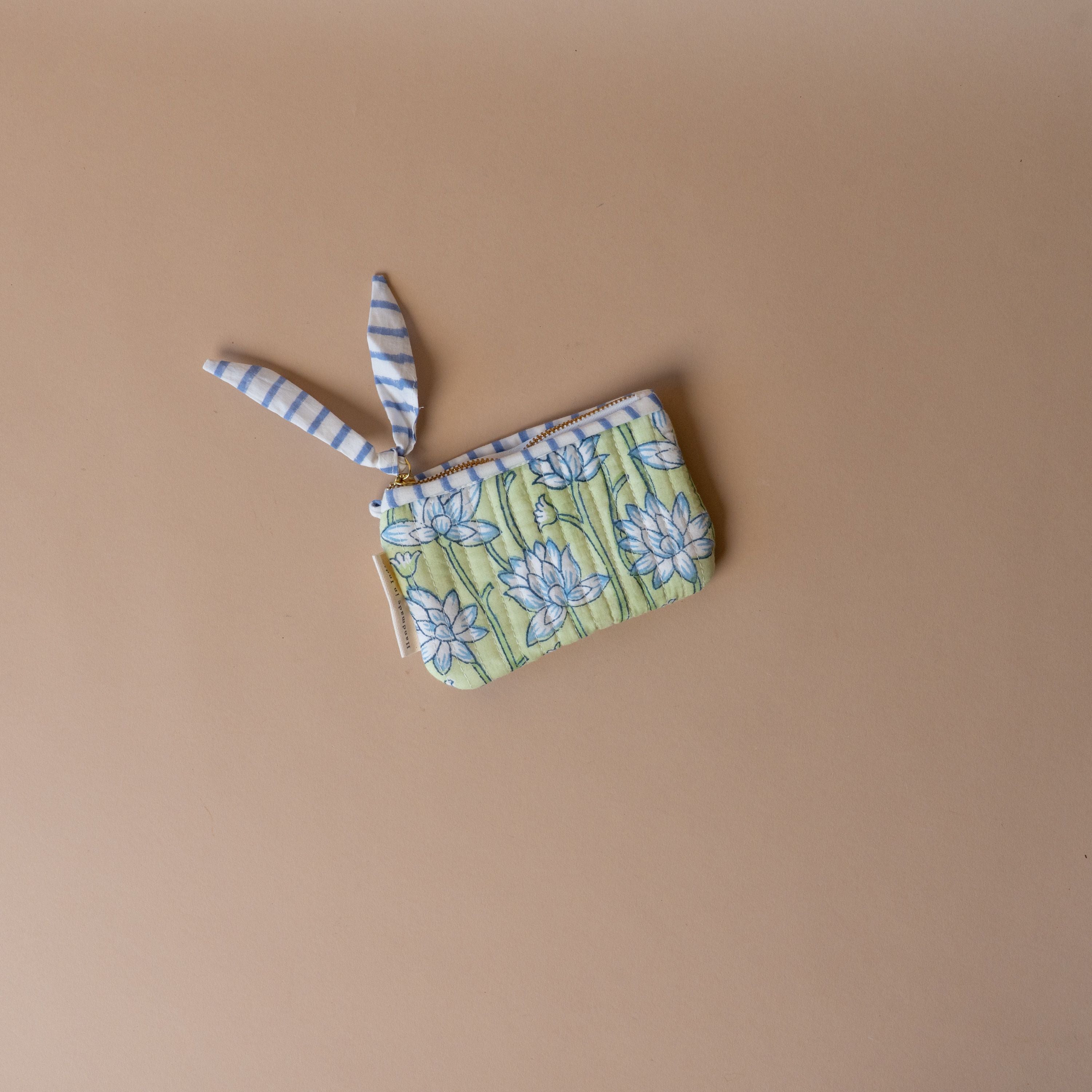 Organic Cotton Floral Pouch reusable bag Paper Mirchi (Faire) Small Green