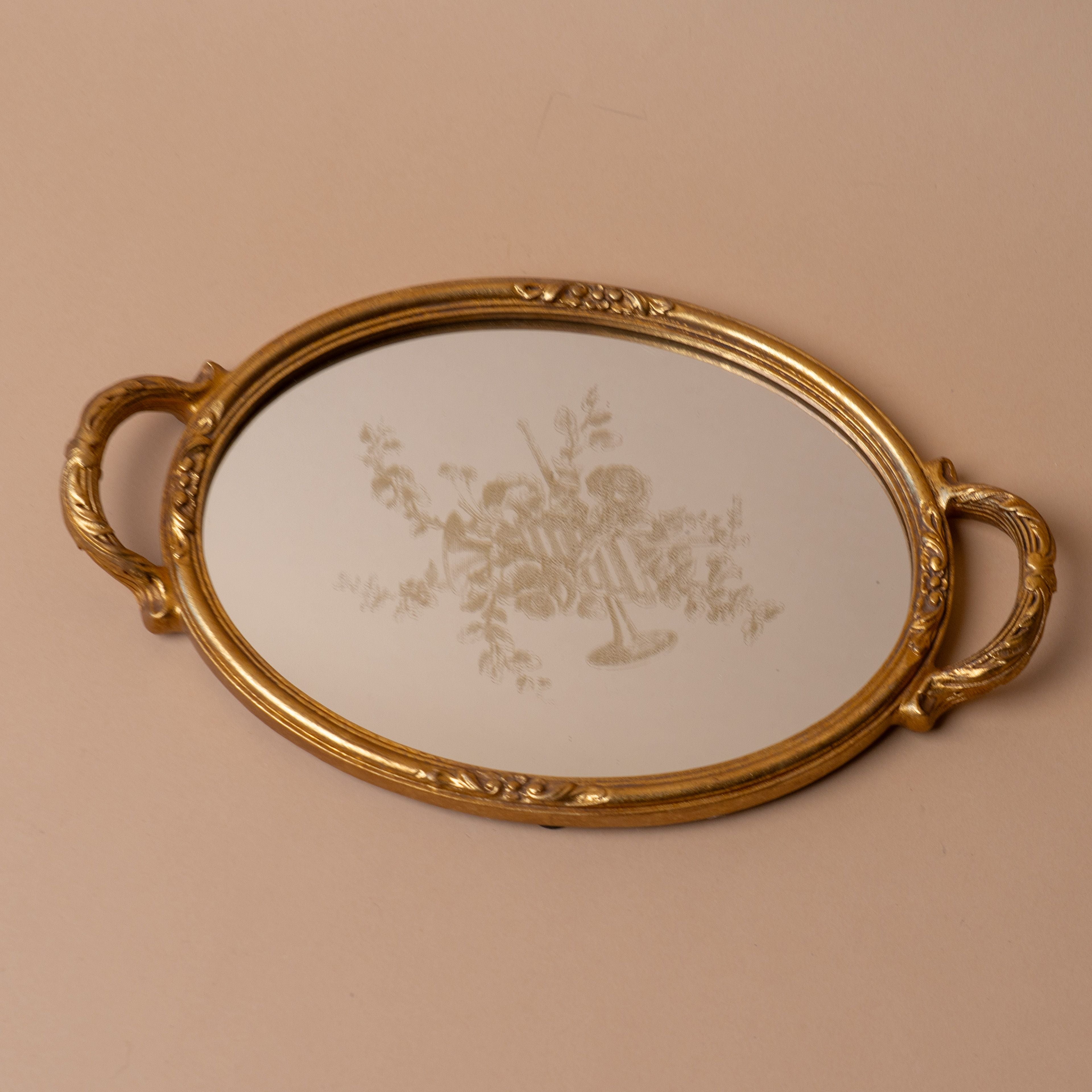 Antiqued Oval Floral Tray