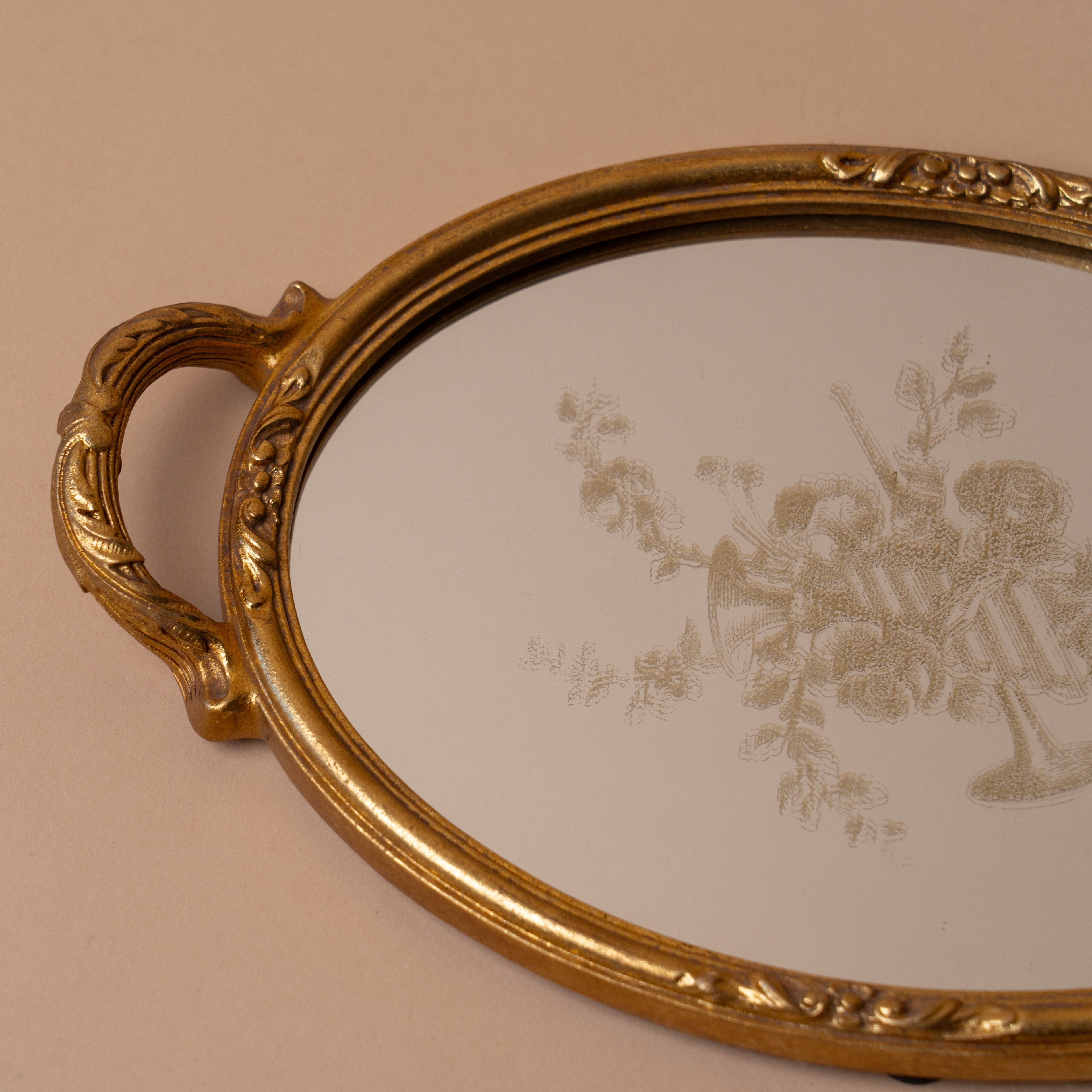 Antiqued Oval Floral Tray – view 2