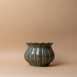Scallop Edge Stoneware Vase with Reactive Glaze