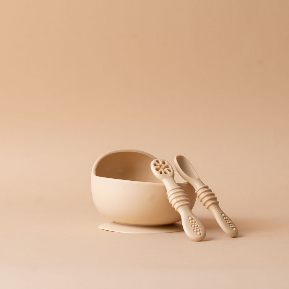 Suction Bowl with Spoons FINNBIRD - bowl Baby Bliss (Faire) Almond
