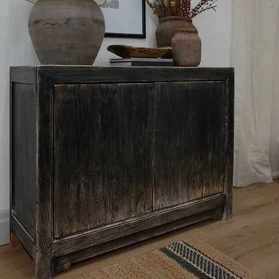 Marlow Two Door Reclaimed Wood Cabinet - Distressed Black - Rug & Weave