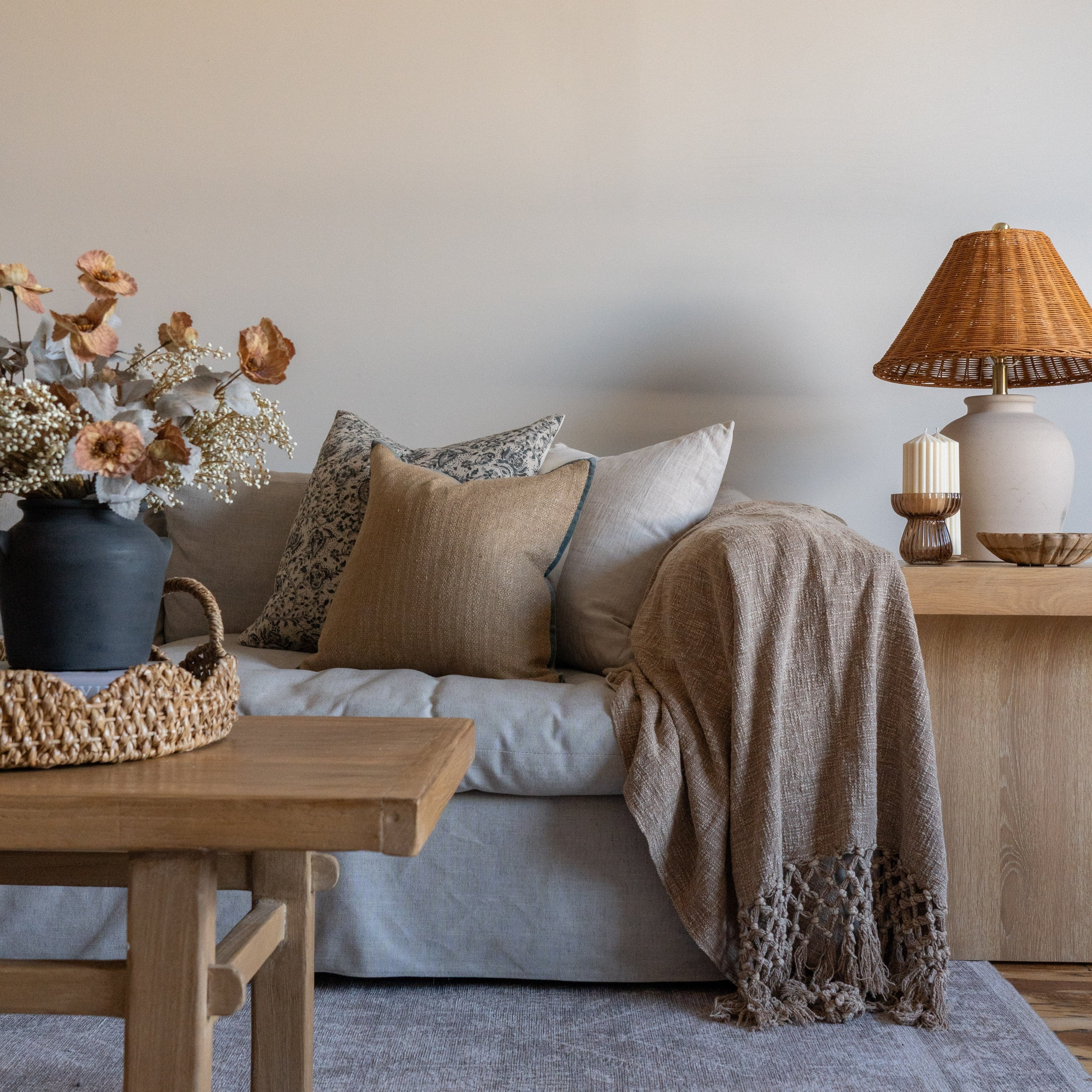 IN-STORE Amber Lewis x Loloi Aveline Natural/Blue Pillow Cover 1 - PILLOWS - essentials - neutral Loloi