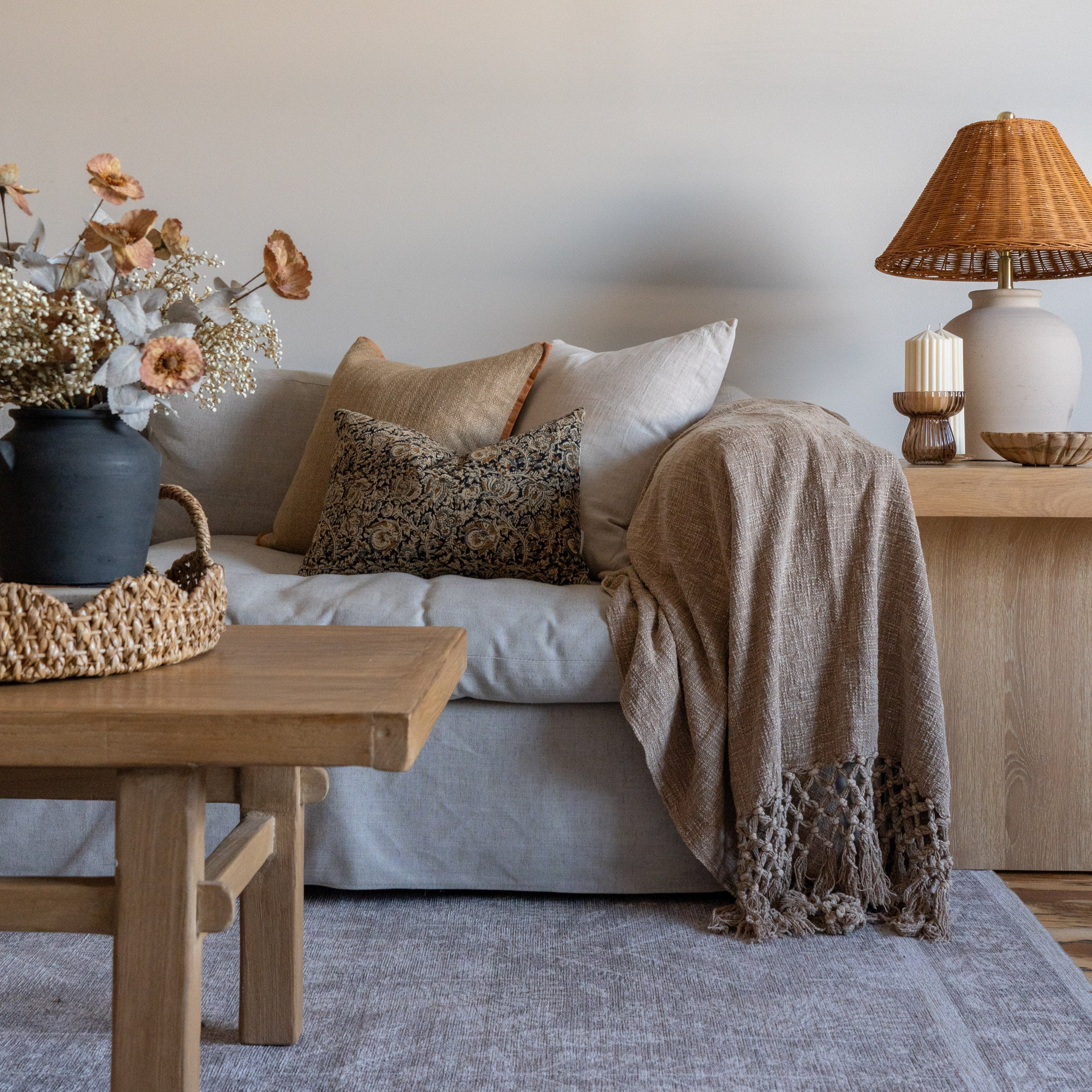 IN-STORE Amber Lewis x Loloi Aveline Natural/Rust Pillow Cover 1 - PILLOWS - essentials - neutral Loloi