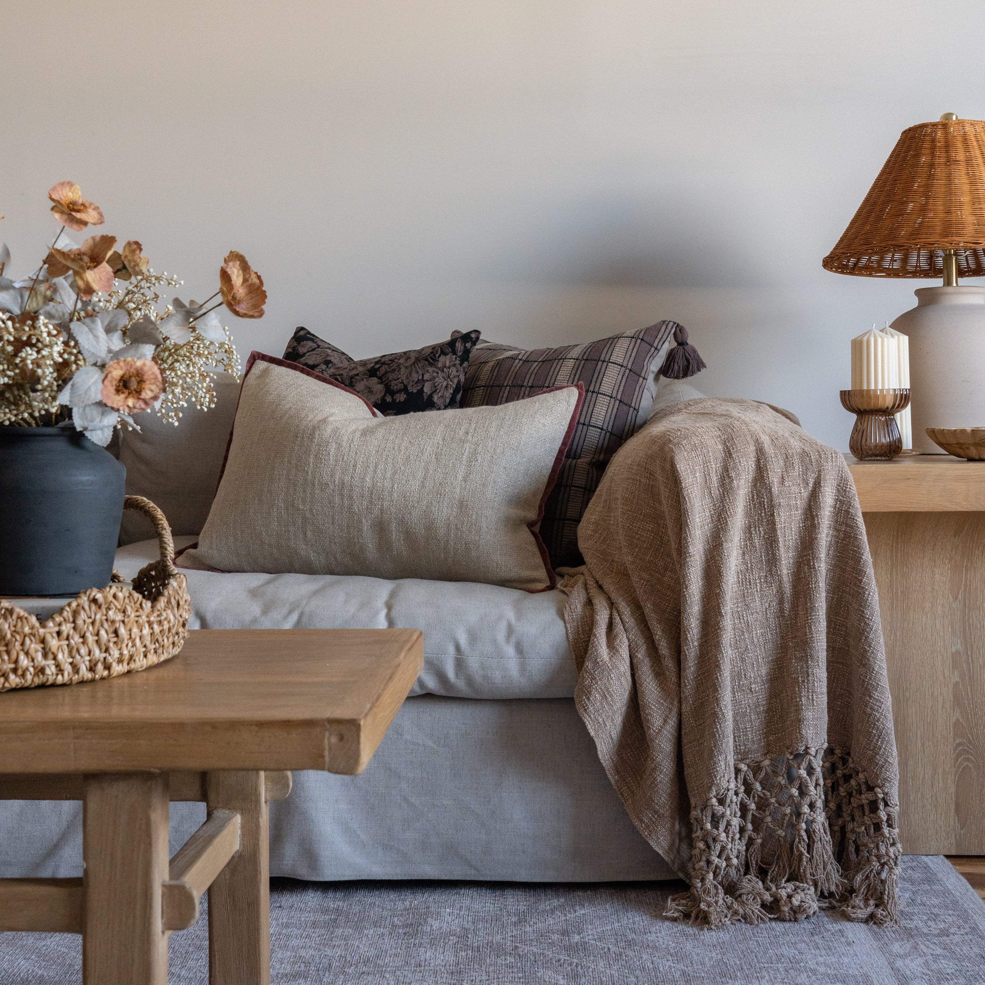 IN-STORE Amber Lewis x Loloi Aveline Ivory/Wine Pillow 1 - PILLOWS - essentials - neutral Loloi