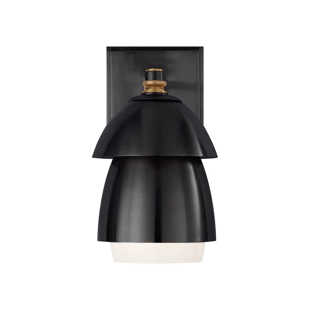 Whitman Small Sconce, Bronze and Hand-Rubbed Antique Brass Bronze and White Glass