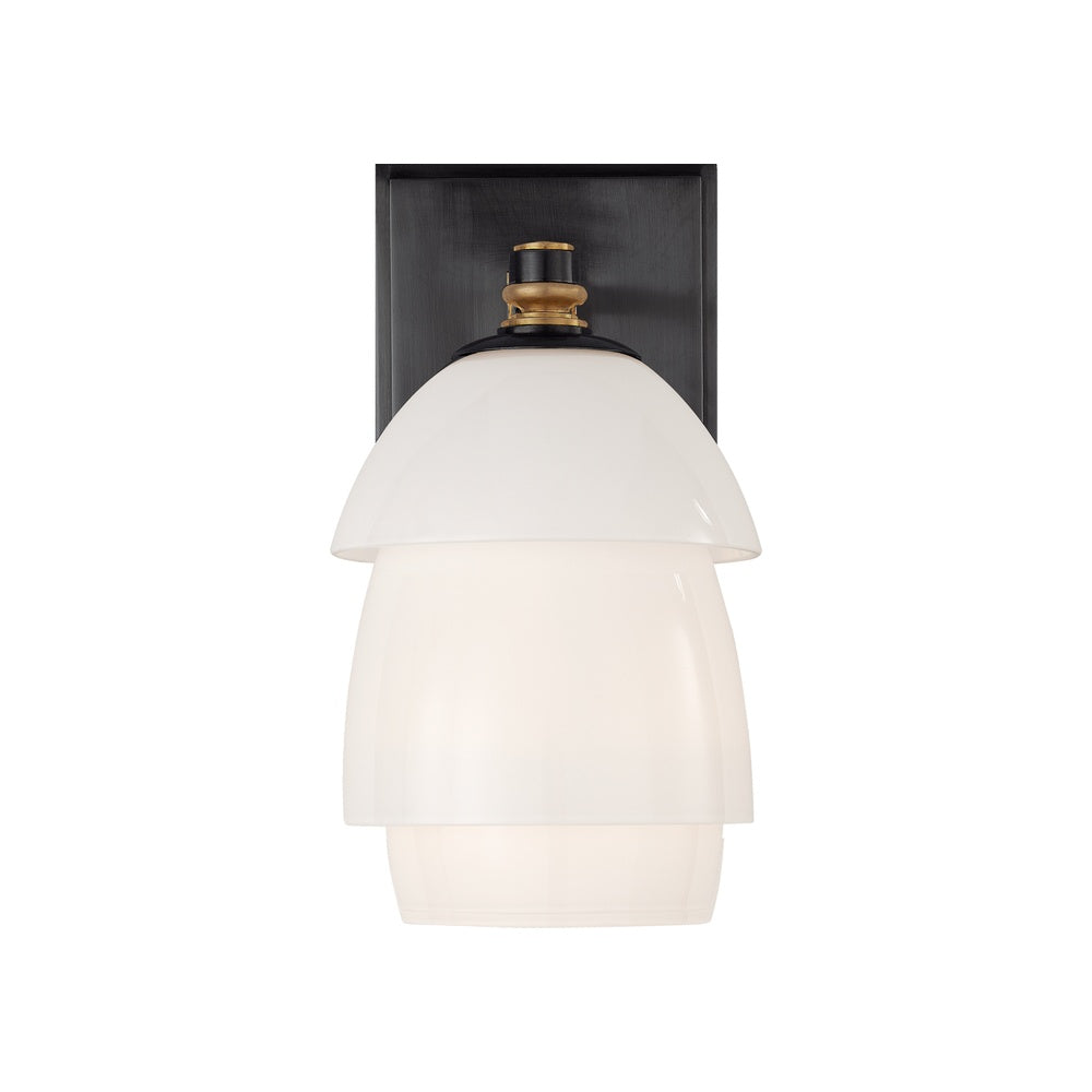 Whitman Small Sconce, Bronze and Hand-Rubbed Antique Brass White Glass